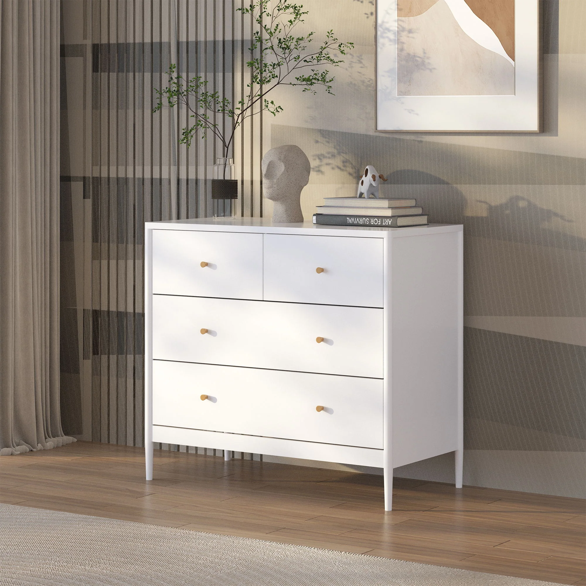 4 Drawer Kids Dresser With Antique Brass Pulls - White - Image 5