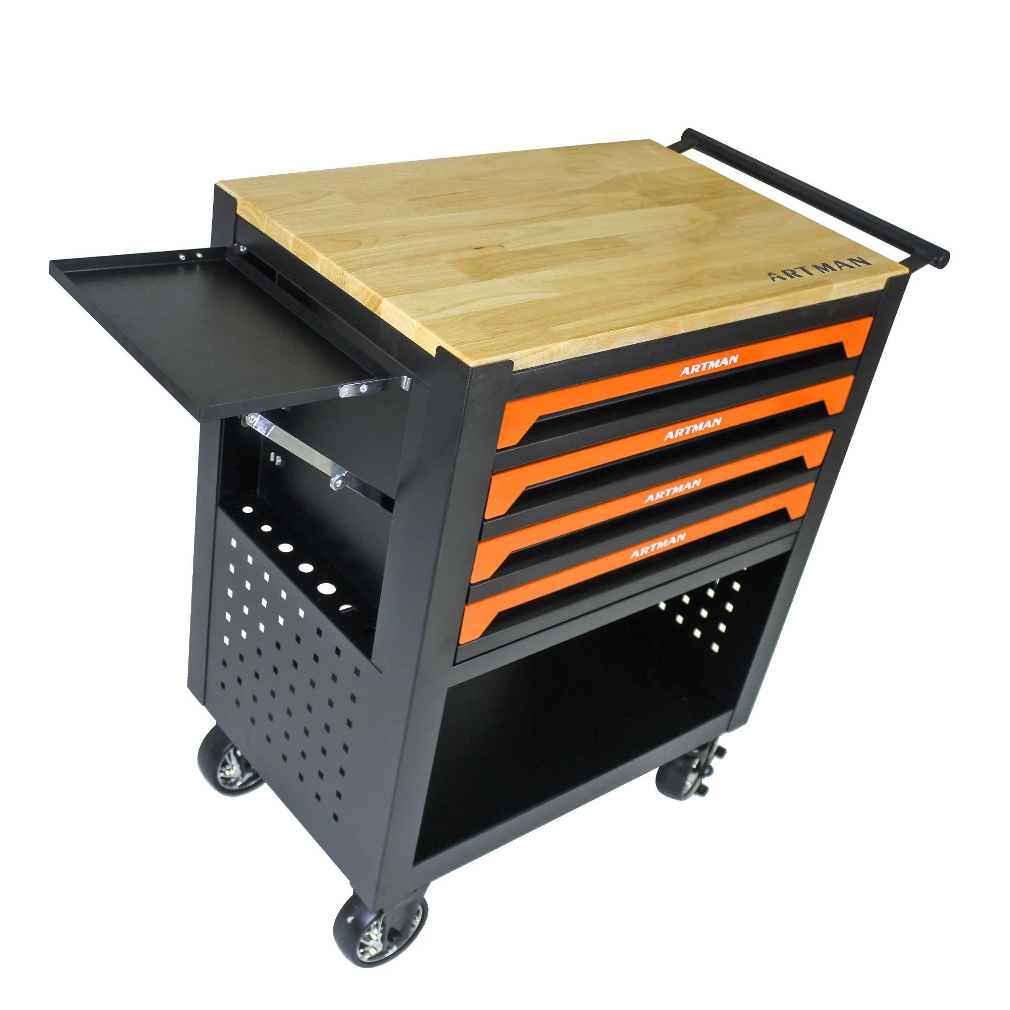 4 Drawers Multifunctional Tool Cart With Wheels And Wooden Top - Image 12