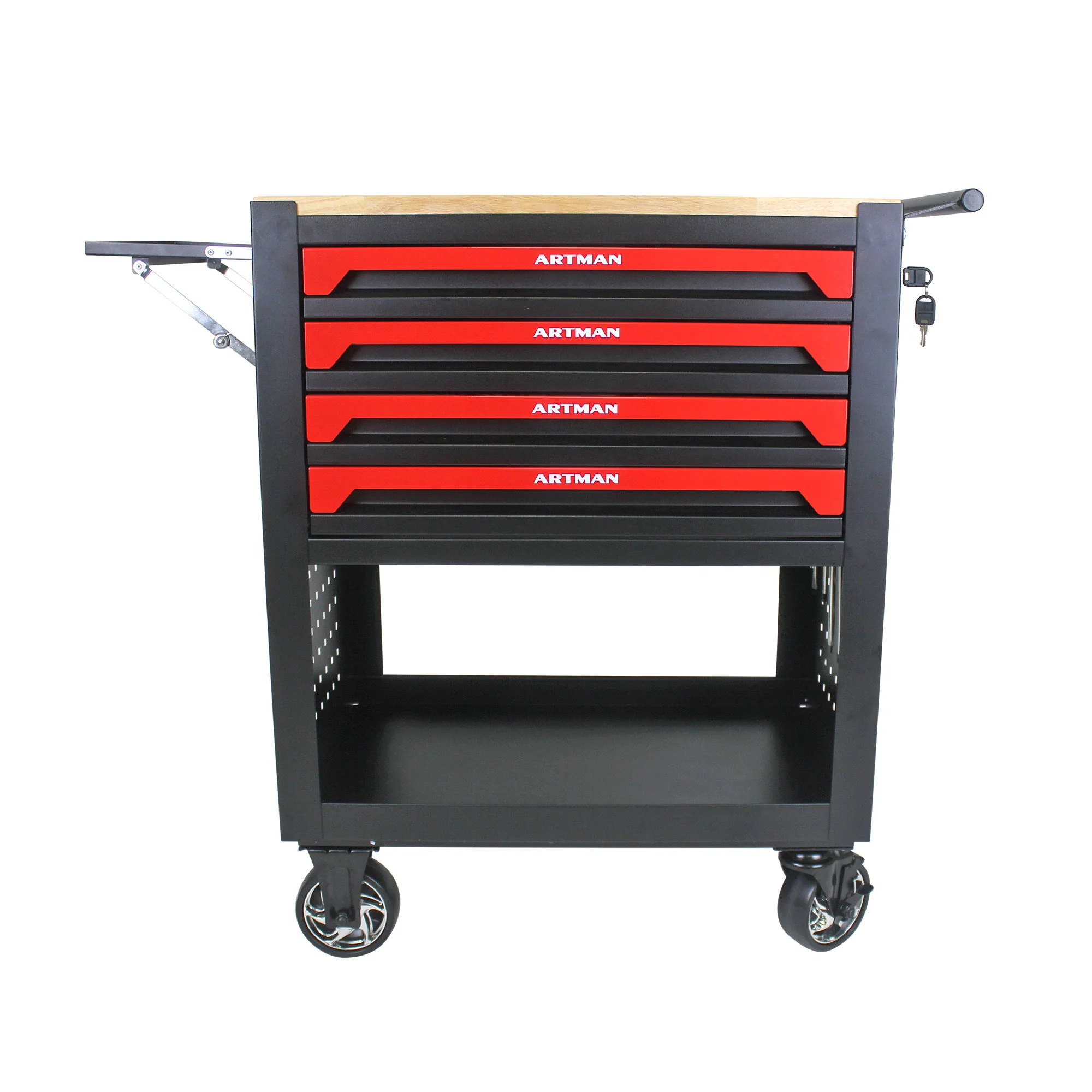 4 Drawers Multifunctional Tool Cart With Wheels And Wooden Top - Image 2