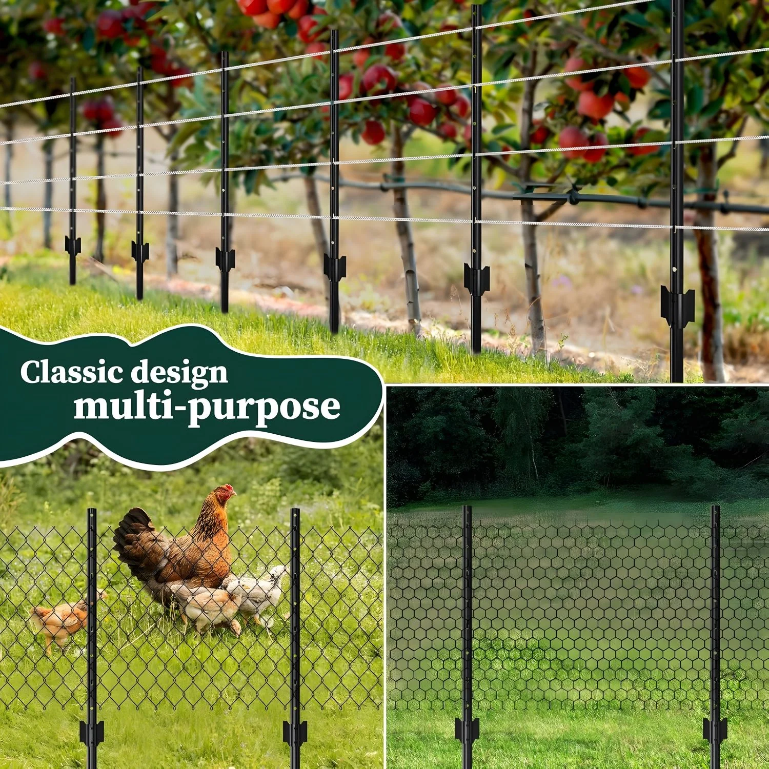 4 Foot U-Shaped Metal Garden Fence Posts Set For Wire Fencing - Image 6