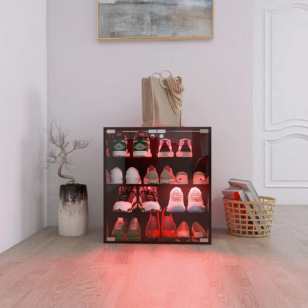 4 Layers Shoe Cabinet With Glass Door And Glass Layer Shoes Display Cabinet With LED Light Bluetooth Control - Black - Image 4