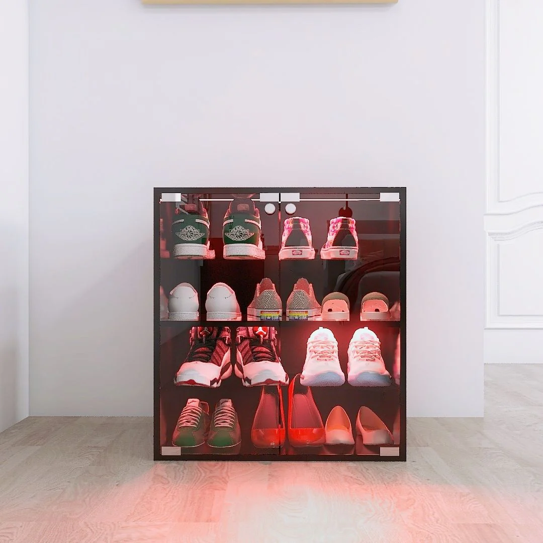 4 Layers Shoe Cabinet With Glass Door And Glass Layer Shoes Display Cabinet With LED Light Bluetooth Control - Black - Image 6