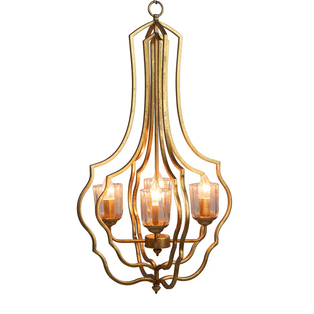 4 Light Metal Chandelier, Hanging Light Fixture With Adjustable Chain For Kitchen, Bulb Not Included - Gold - Image 2