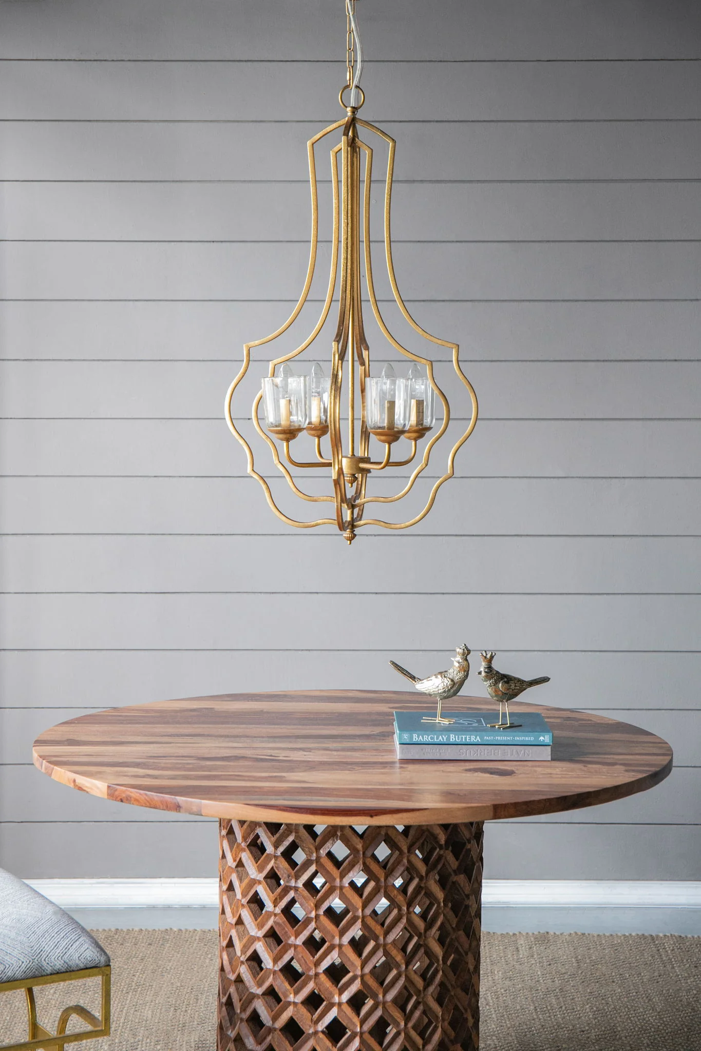 4 Light Metal Chandelier, Hanging Light Fixture With Adjustable Chain For Kitchen, Bulb Not Included - Gold - Image 3
