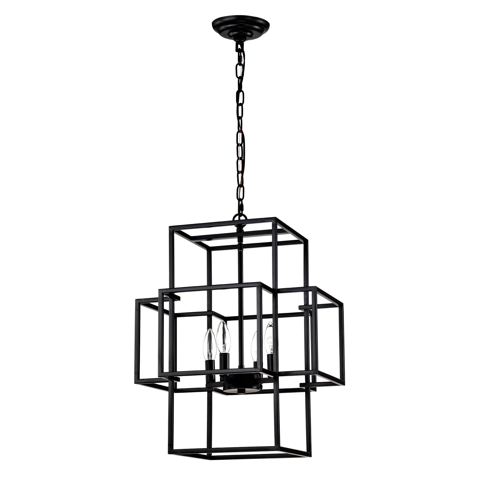 4 Light Metal Lantern Tiered Pendant Hanging Light Fixtures, Industrial Farmhouse Adjustable Height Chandeliers For Dining Room Hallway Foyer Entryway (E12 Bulbs Not Included) - Image 12