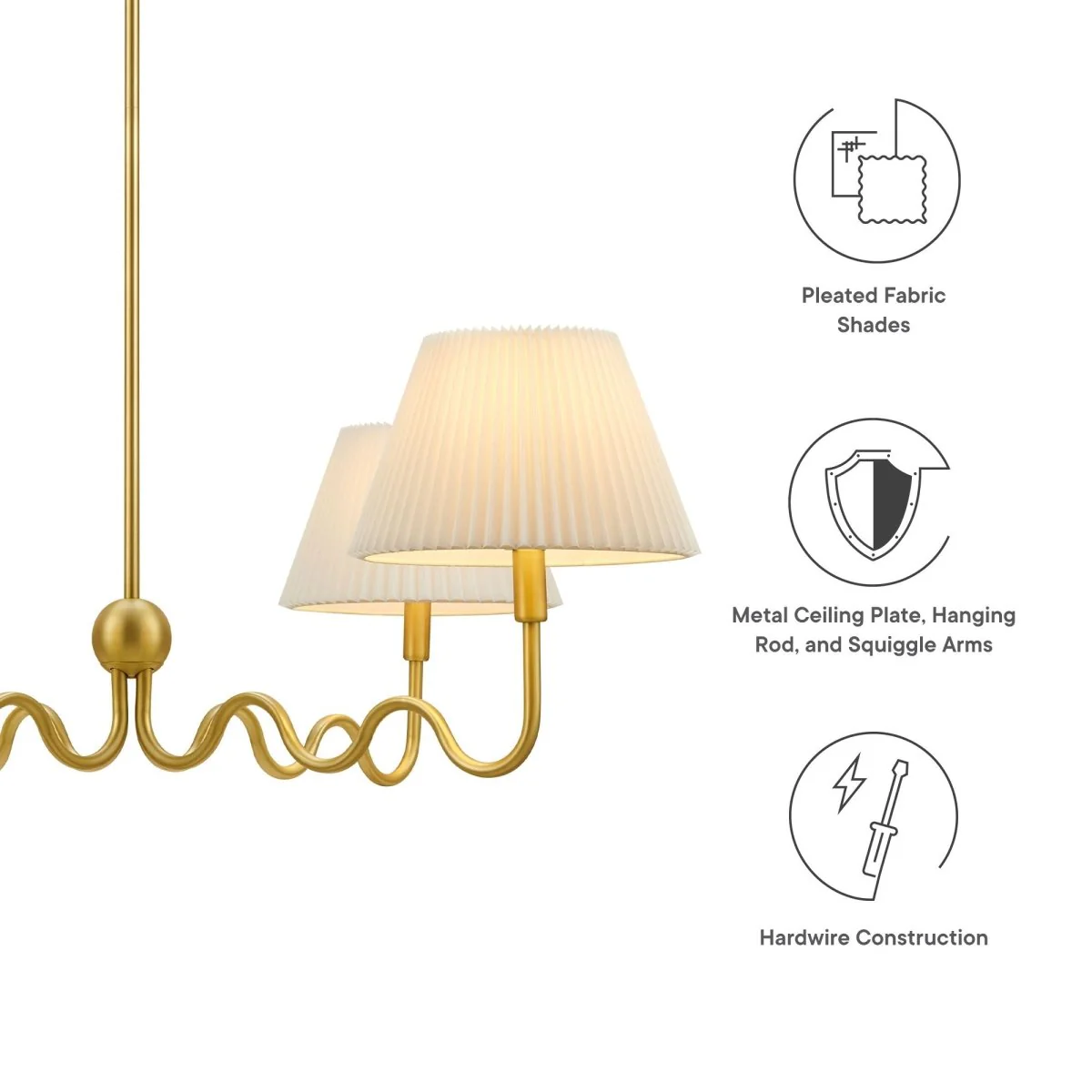 4-Light Wave Squiggle 4-Arm Pendant Chandelier Ceiling Mount Lighting Fixture - Image 3