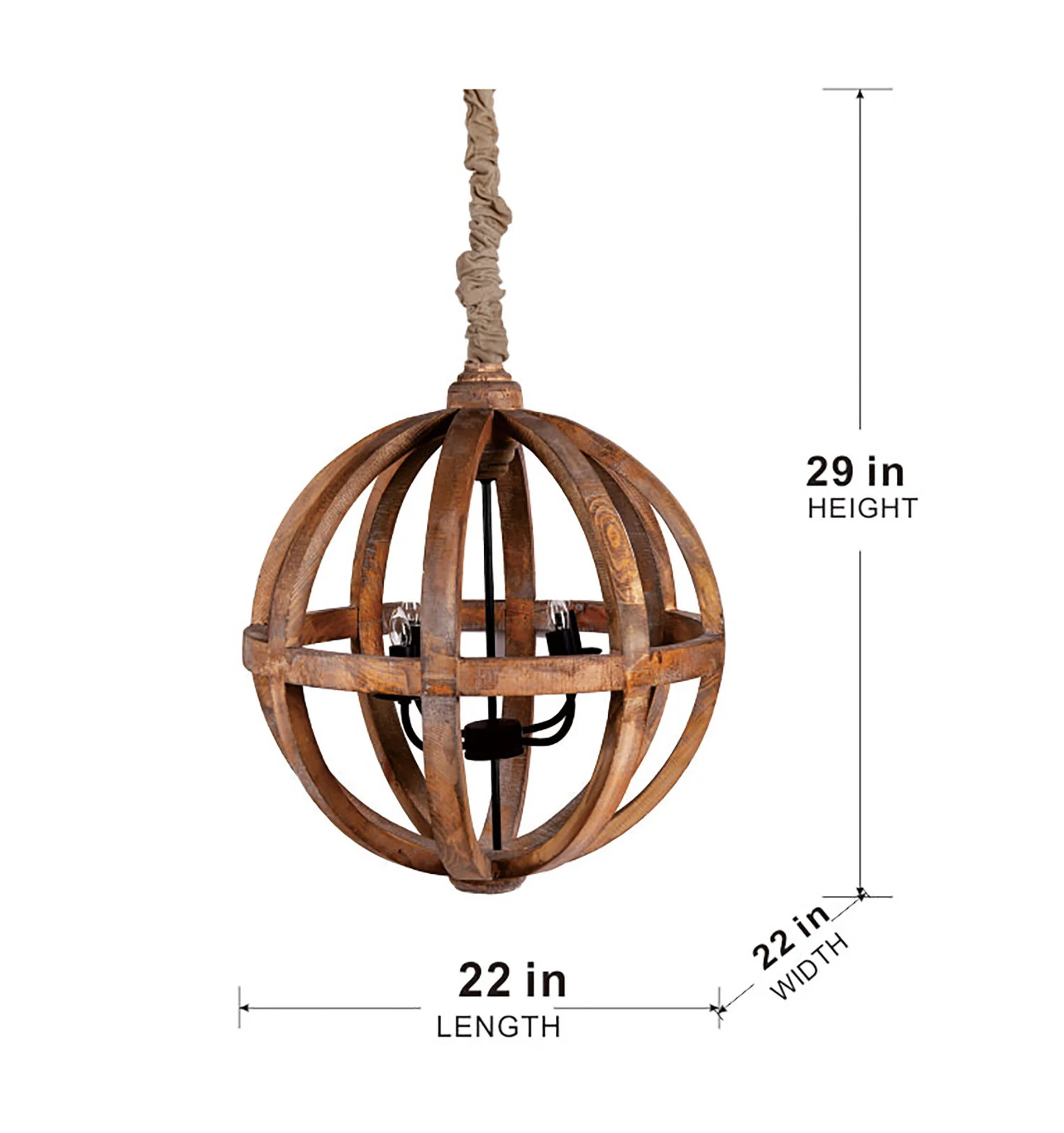 4 Light Wood Chandelier, Hanging Light Fixture With Adjustable Chain For Kitchen, Bulb Not Included - Brown - Image 5