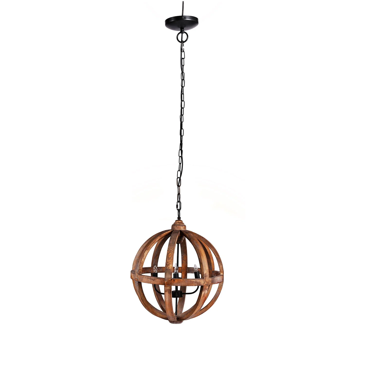 4 Light Wood Chandelier, Hanging Light Fixture With Adjustable Chain For Kitchen, Bulb Not Included - Brown - Image 7