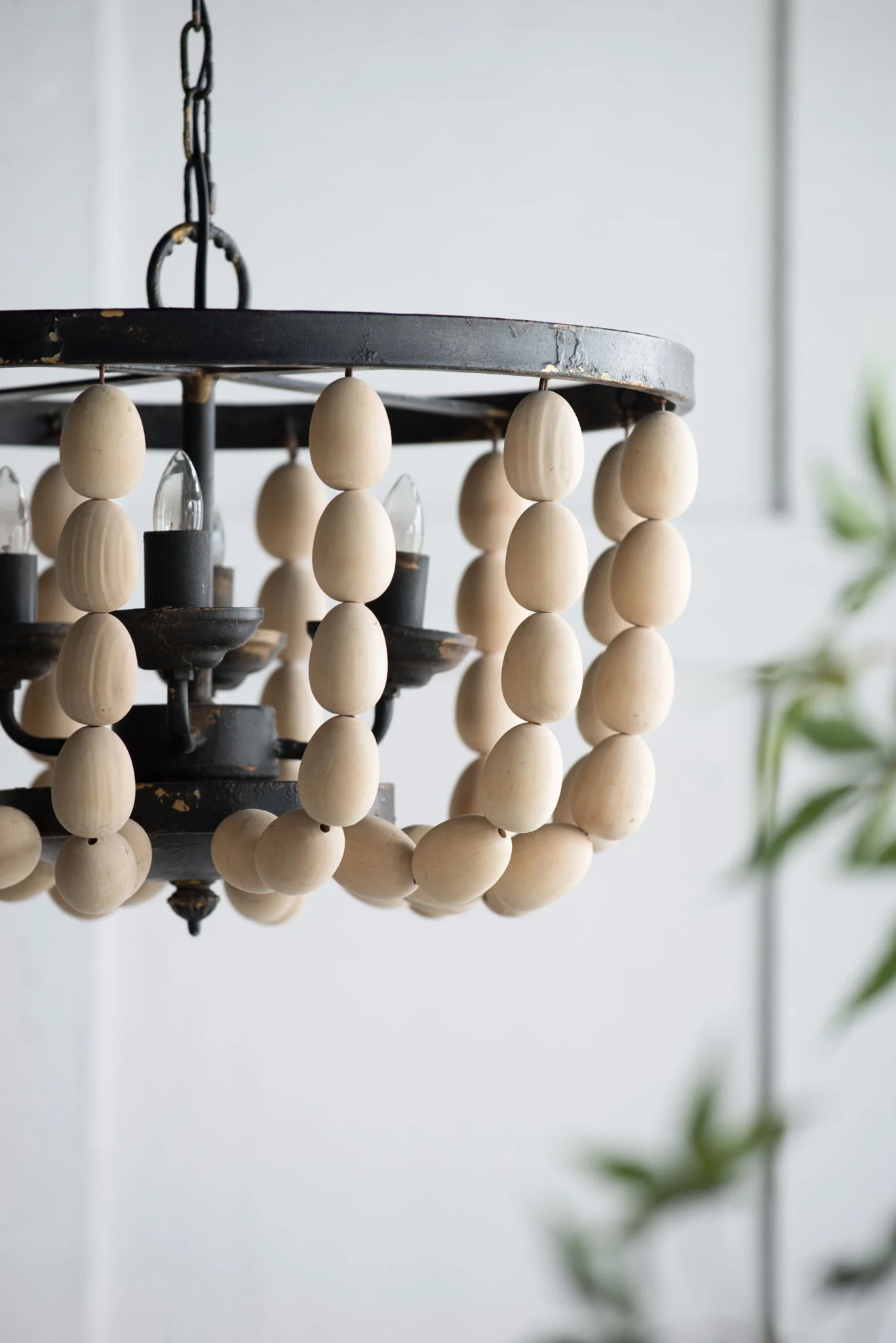 4 Light Wood Chandelier, Hanging Light Fixture With Adjustable Chain For Kitchen, Bulb Not Included - Cream - Image 6