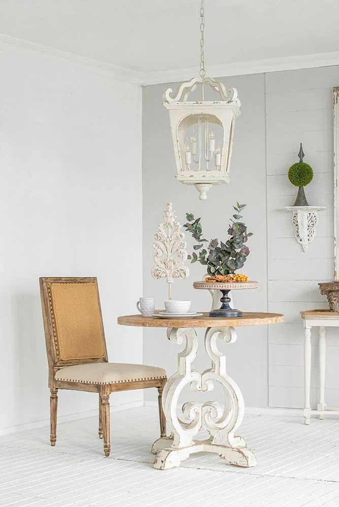 4 Light Wood Chandelier, Hanging Light Fixture With Adjustable Chain For Kitchen, Bulb Not Included - Cream White - Image 3