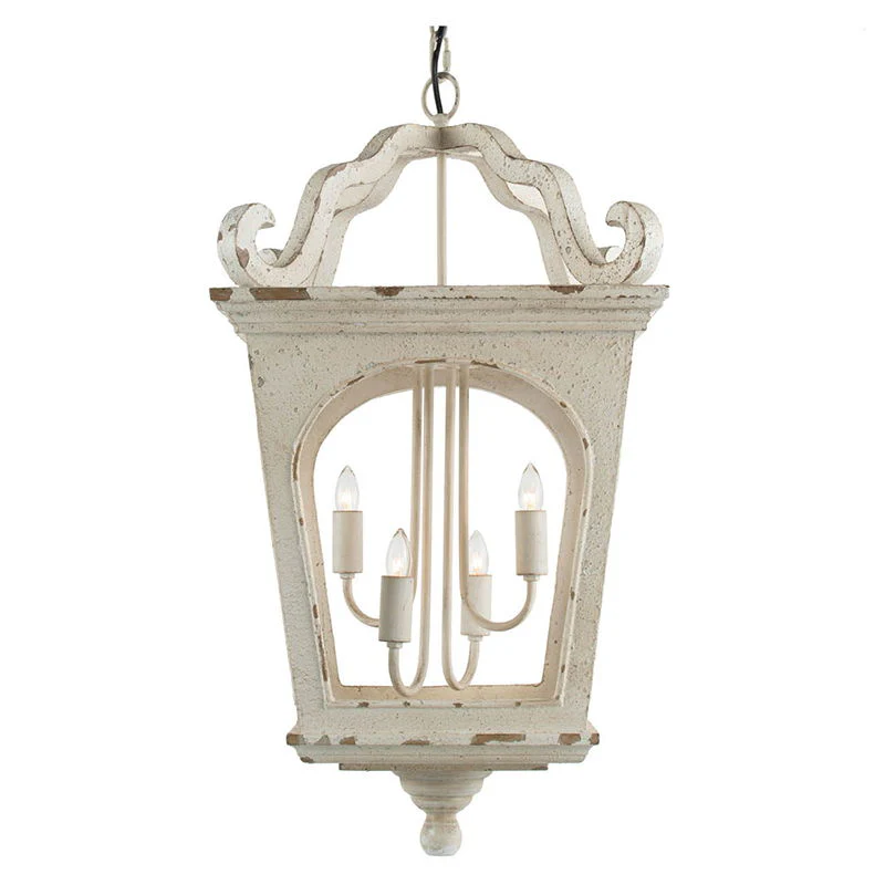 4 Light Wood Chandelier, Hanging Light Fixture With Adjustable Chain For Kitchen, Bulb Not Included - Cream White - Image 5