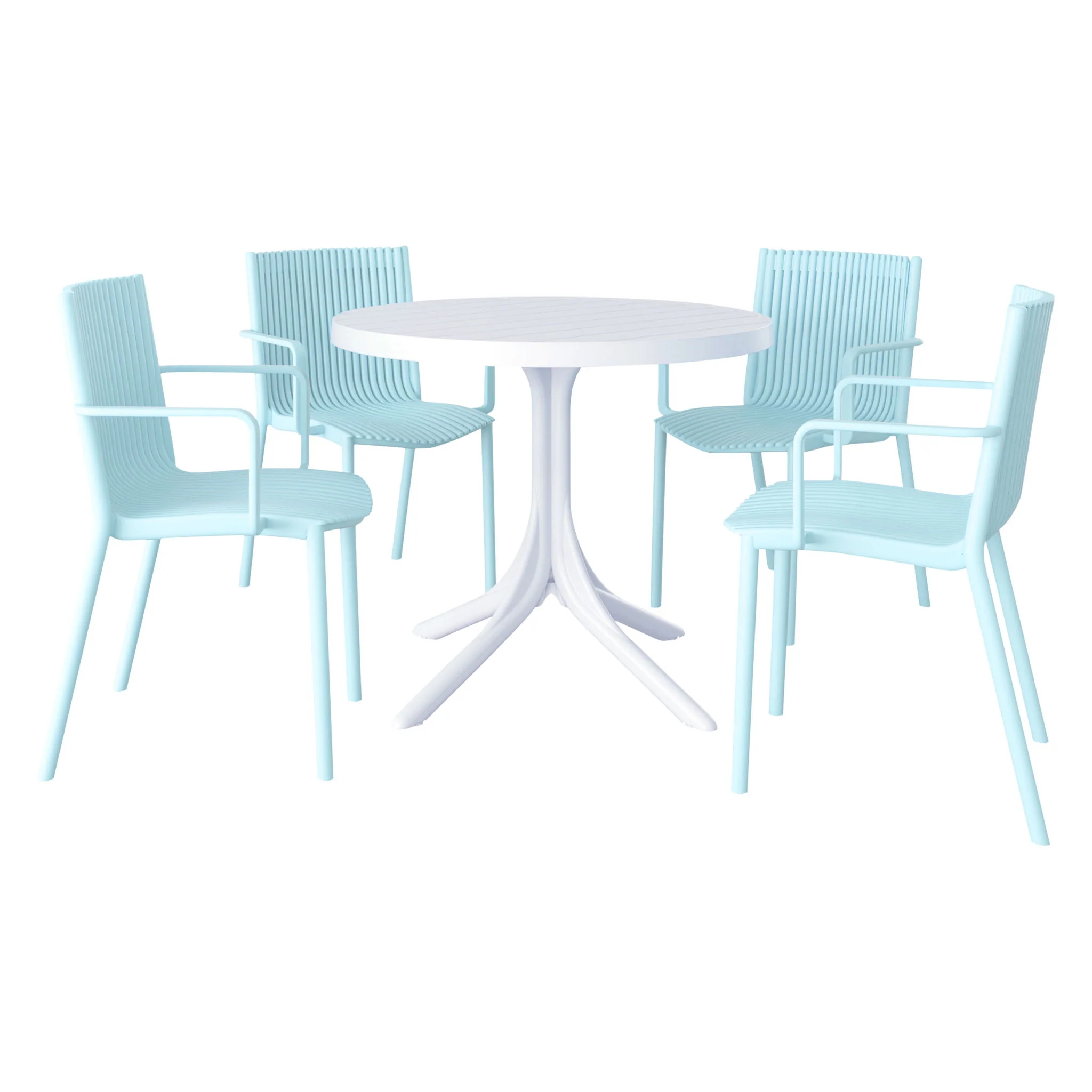 4 Modern Stackable Plastic Armchair Matched With Round Table - Image 4