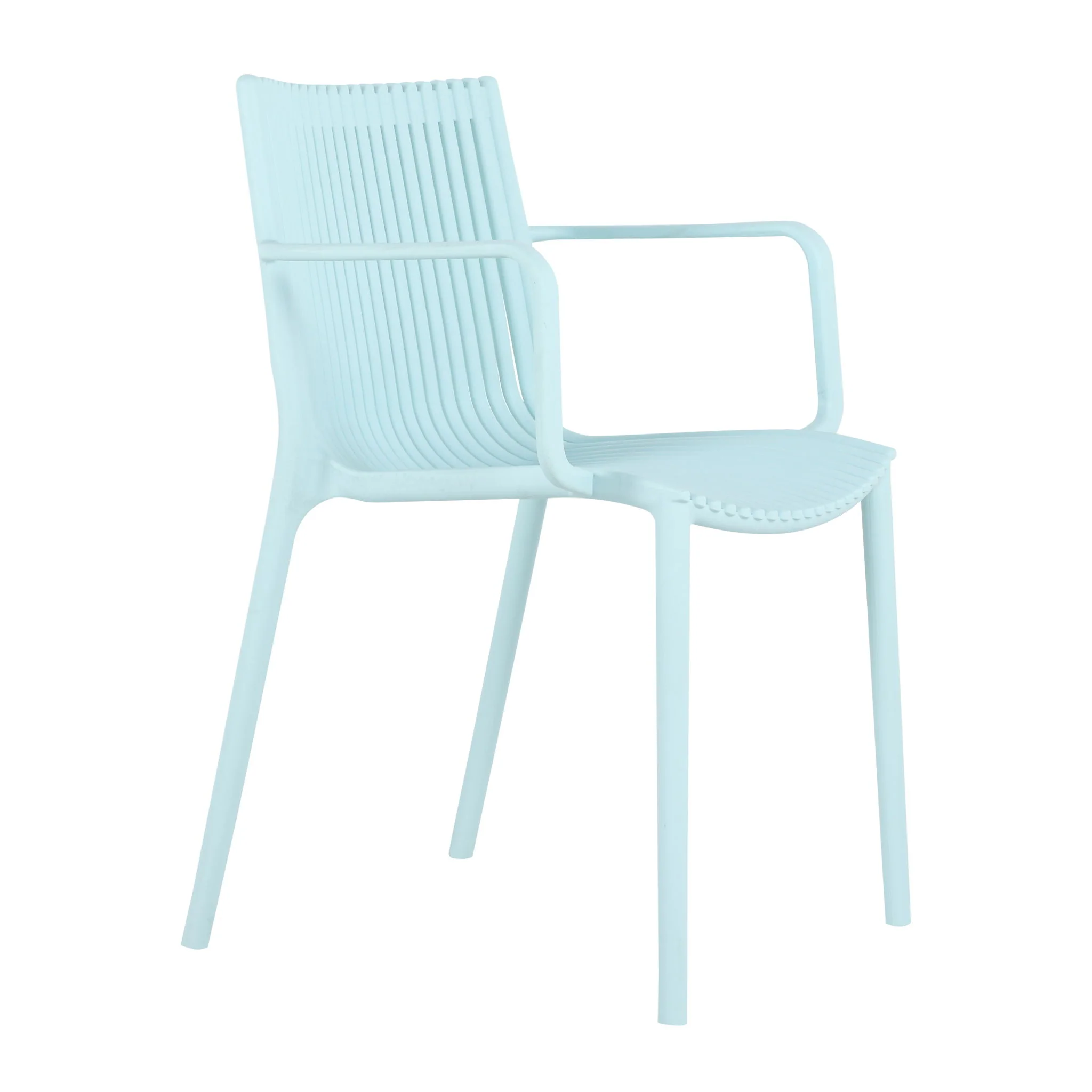 4 Modern Stackable Plastic Armchair Matched With Round Table - Image 9