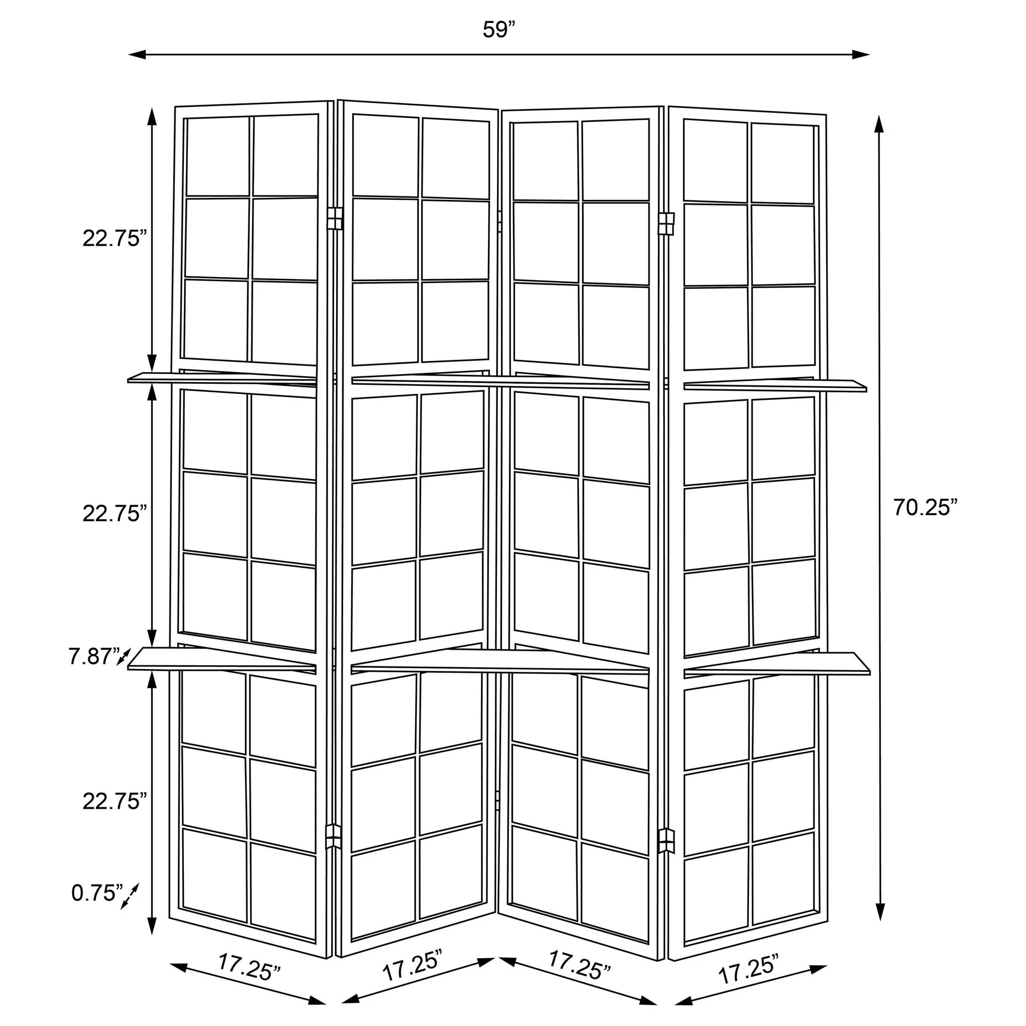 4 Panel Folding Screen With Shelves - Brown - Image 7
