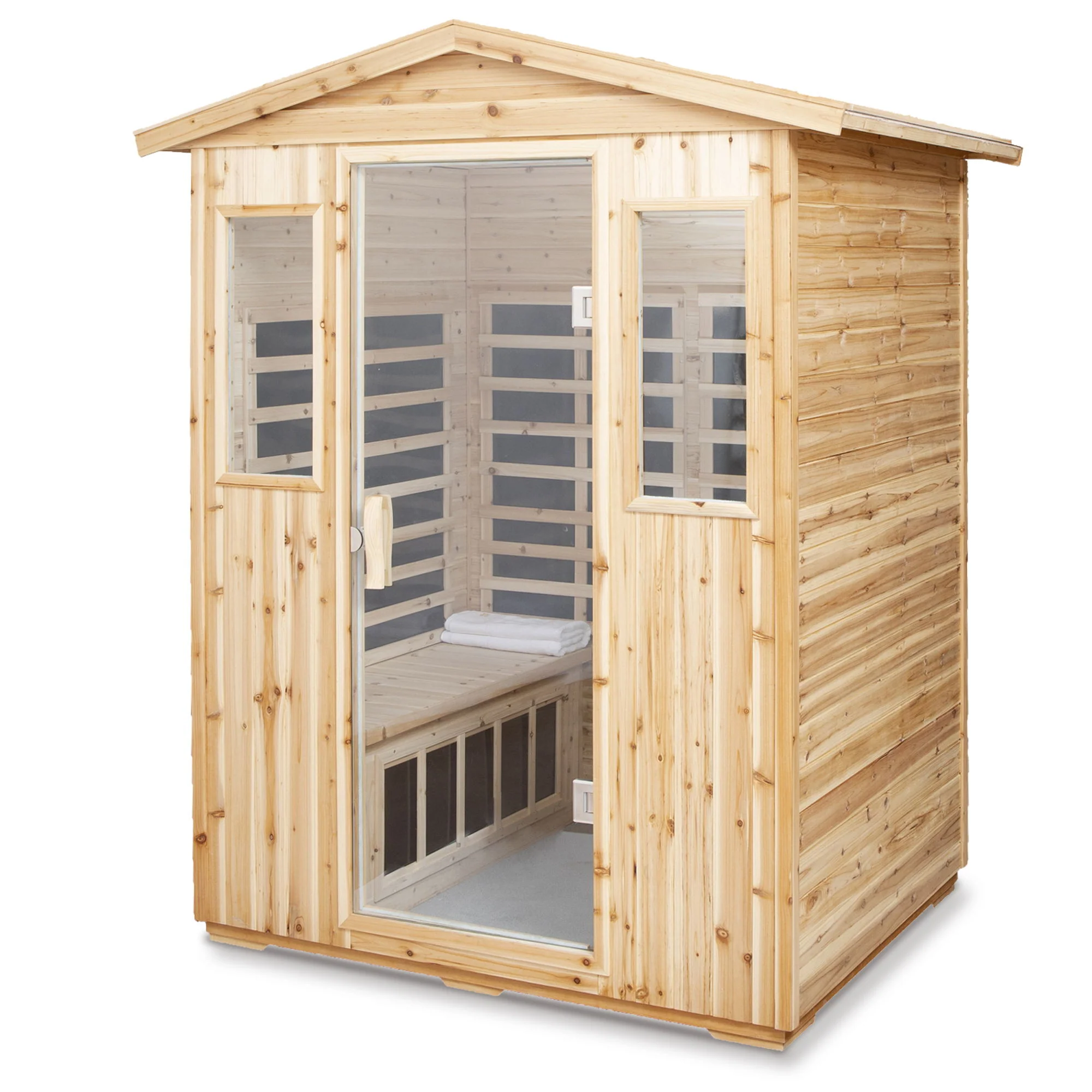 4 Person Old Fir Far Infrared Outdoor Sauna Room - Natural - Image 9