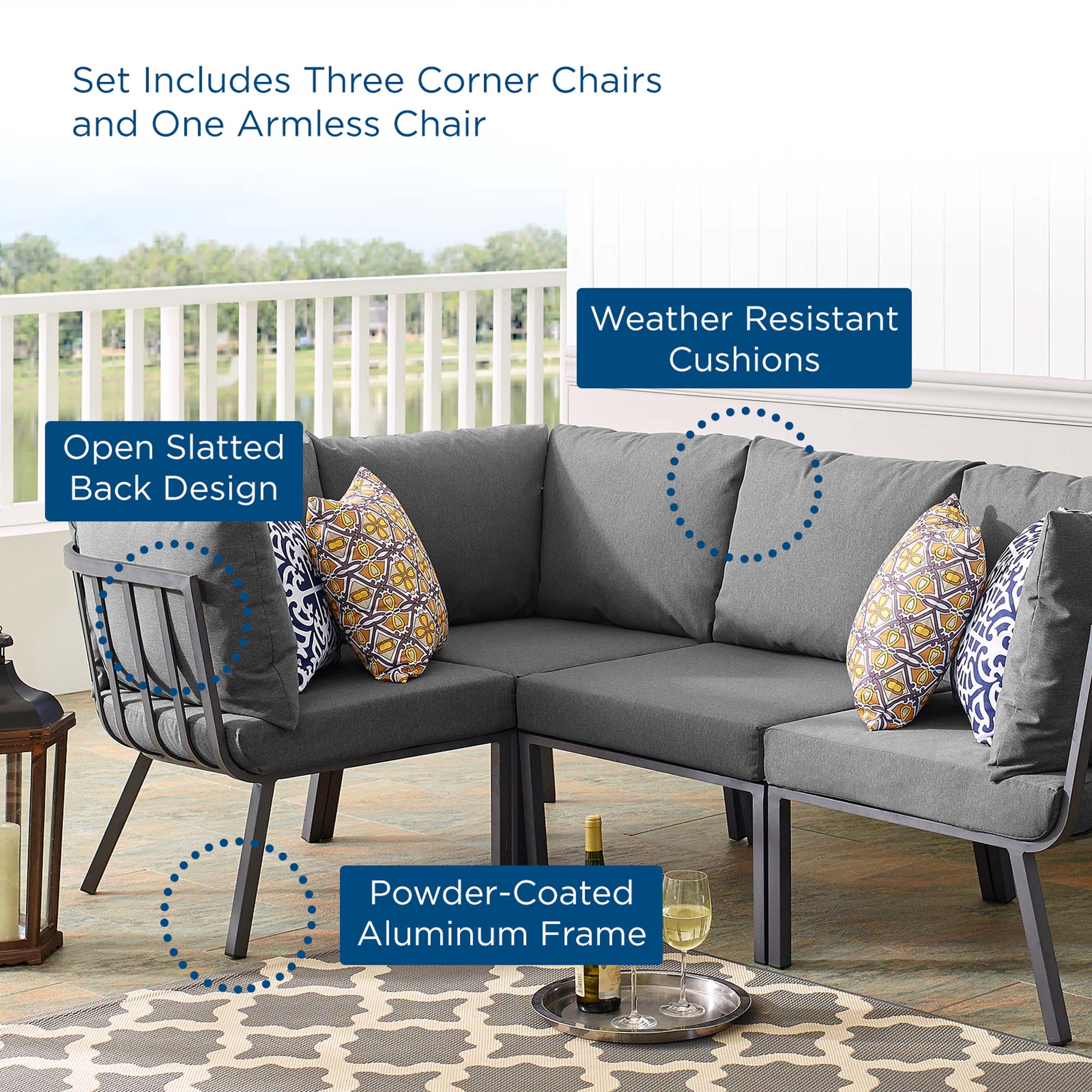 4-Piece Aluminum Outdoor Patio Sectional Sofa Set with Cushions, Modular Seating - Image 41