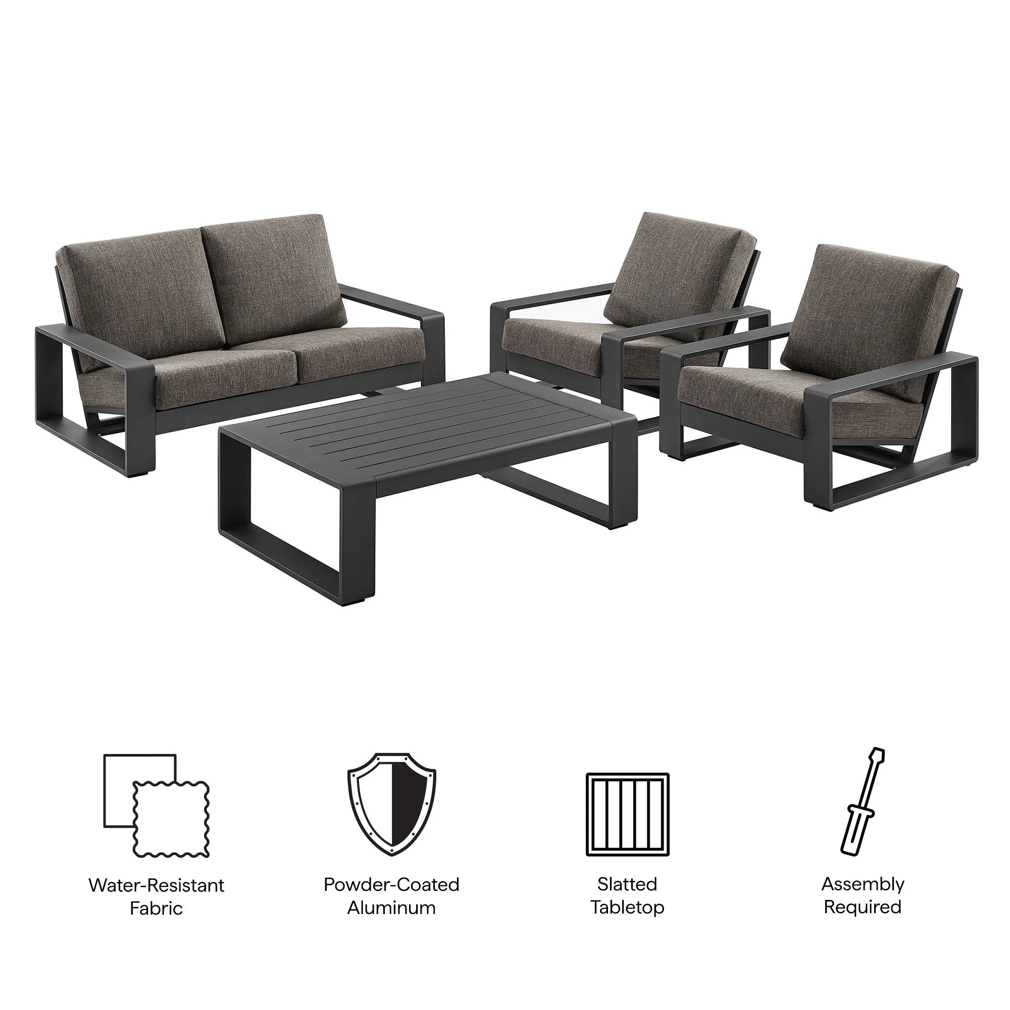 4-Piece Aluminum Patio Conversation Set for Outdoor Use - Compact Cozy Seating - Image 2