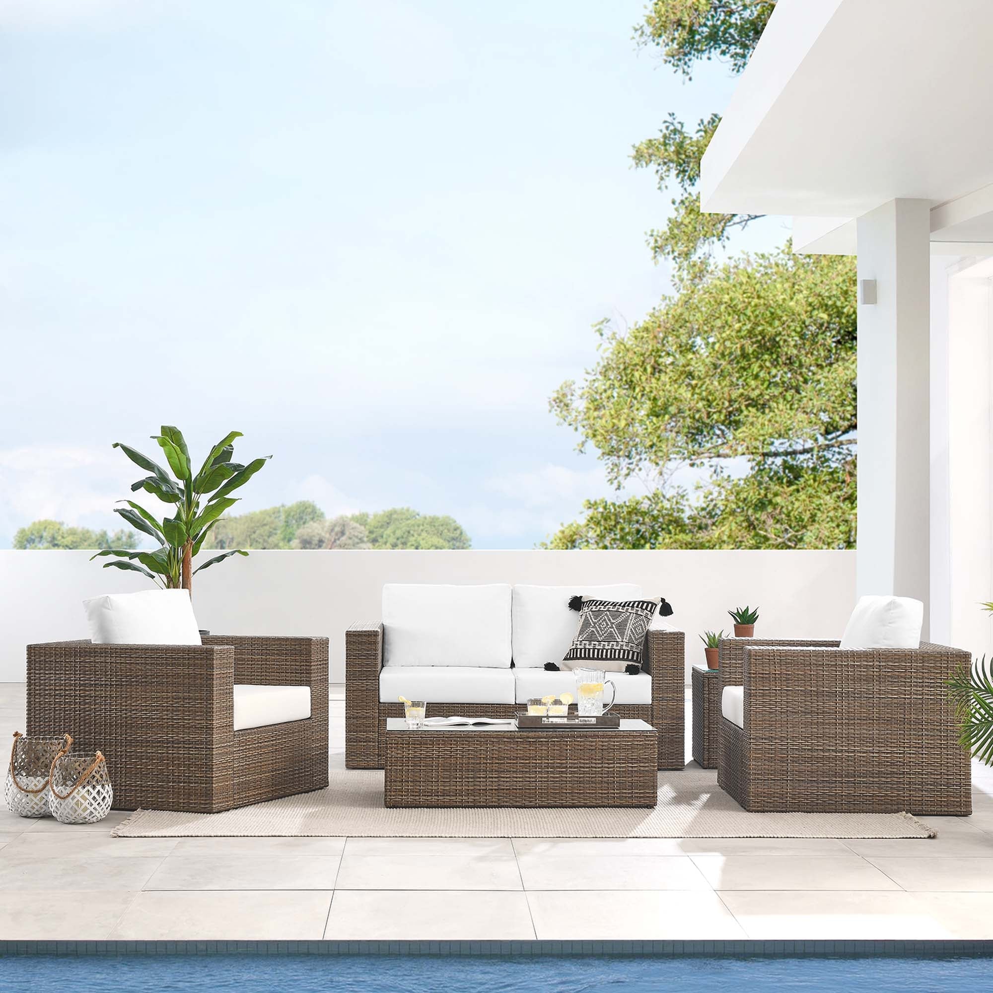 4-Piece Cappuccino White Wicker Rattan Patio Furniture Set - Image 13