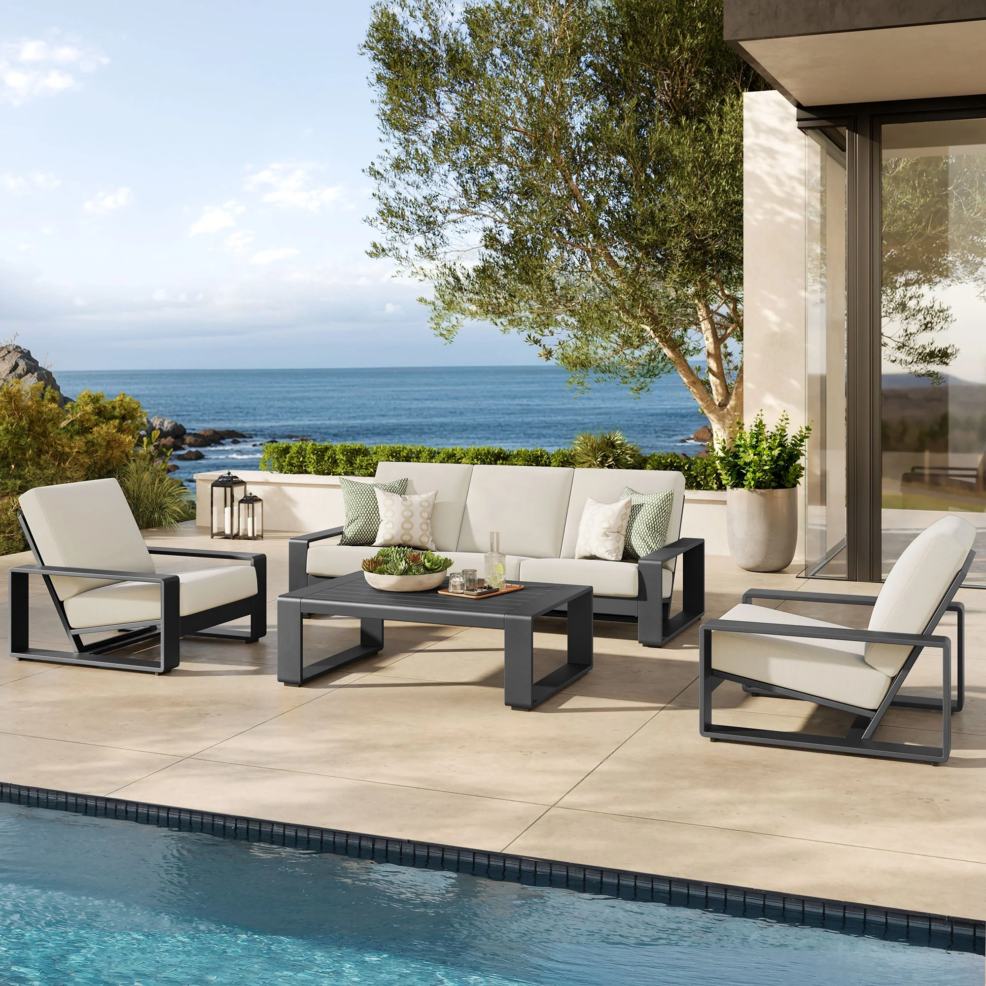 4-Piece Cream Outdoor Patio Aluminum Furniture Set - Image 4