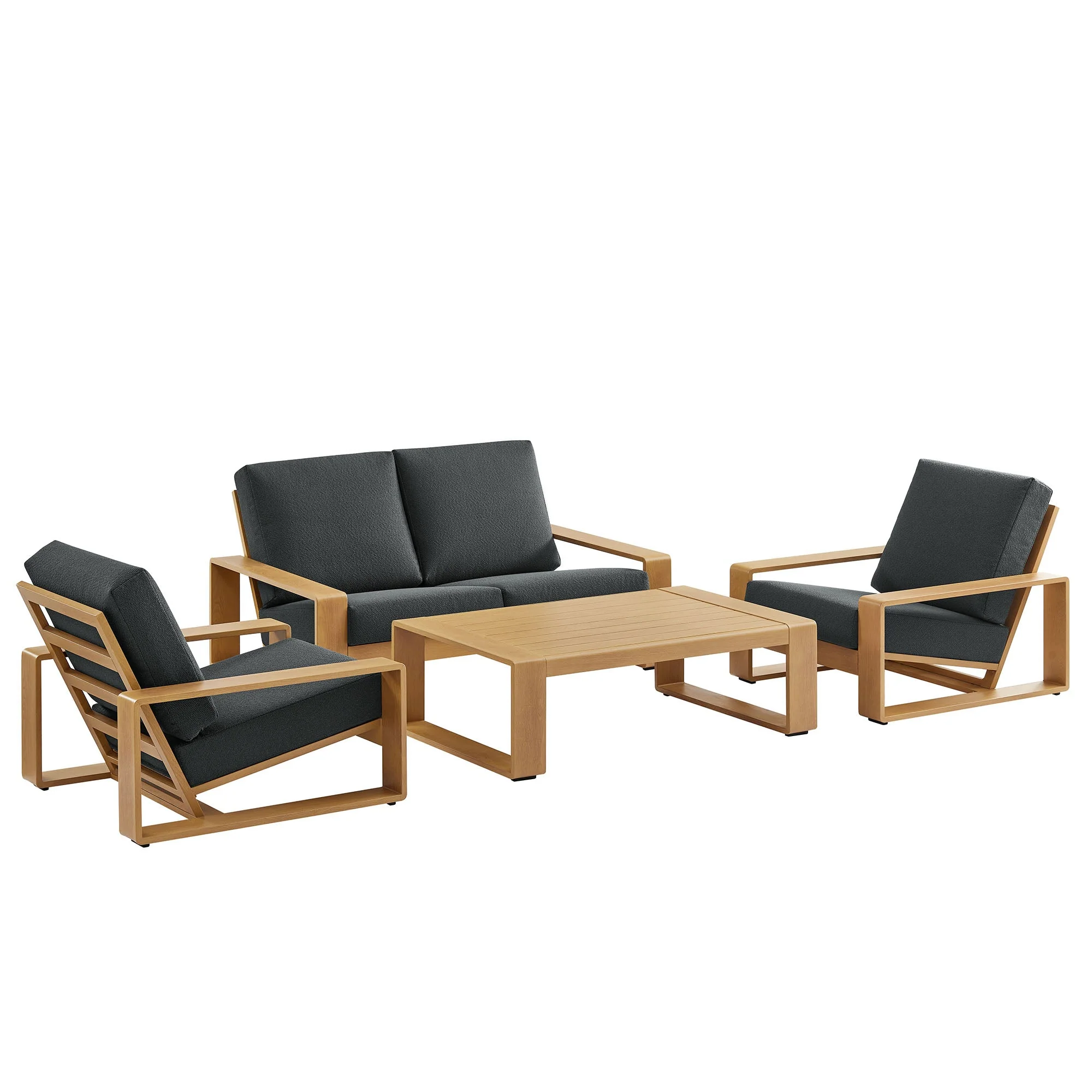 4-Piece Faux Wood Aluminum Patio Set with Comfortable Seating and Durable Construction - Image 5