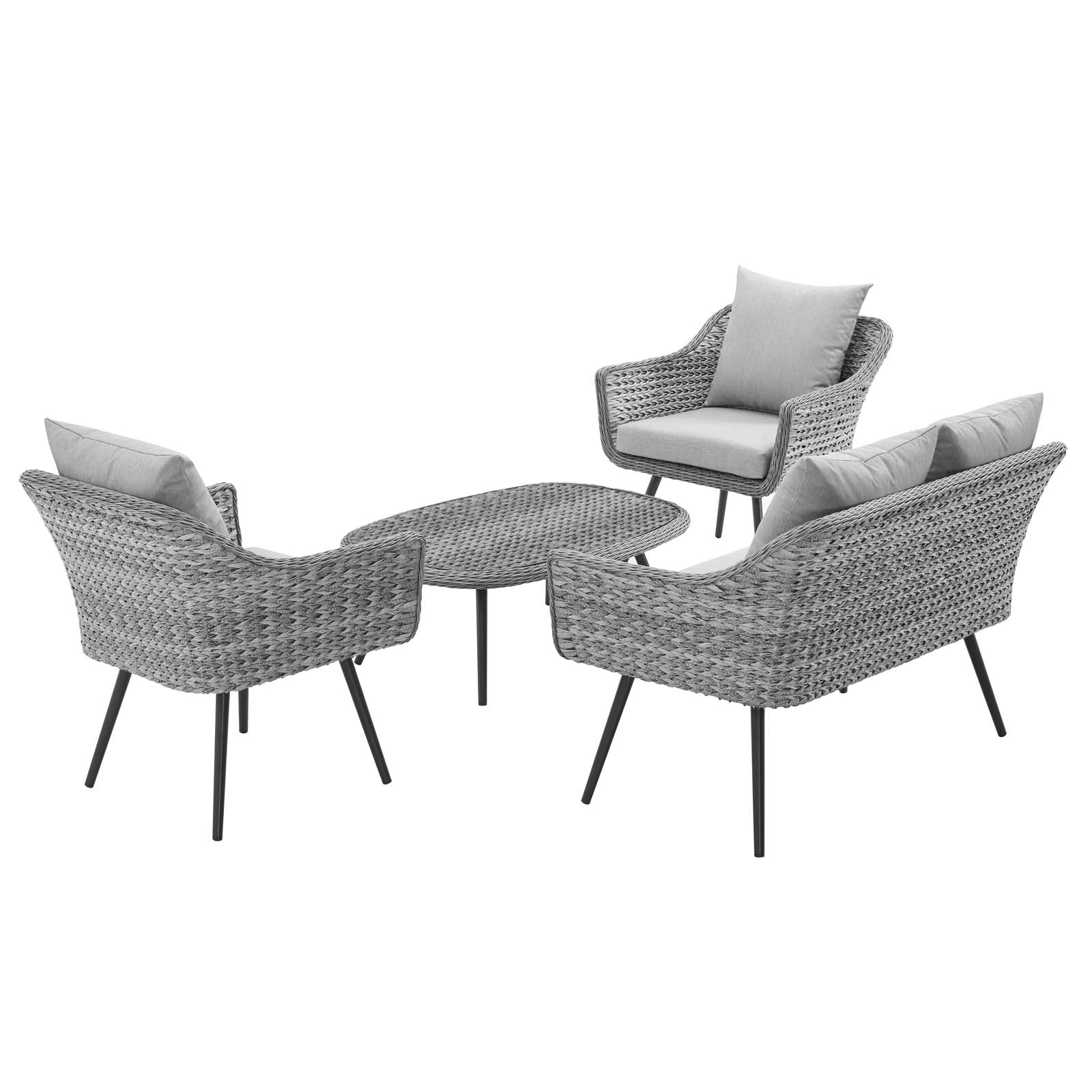 4-Piece Gray Wicker Patio Furniture Set with Gray Cushions - Image 8