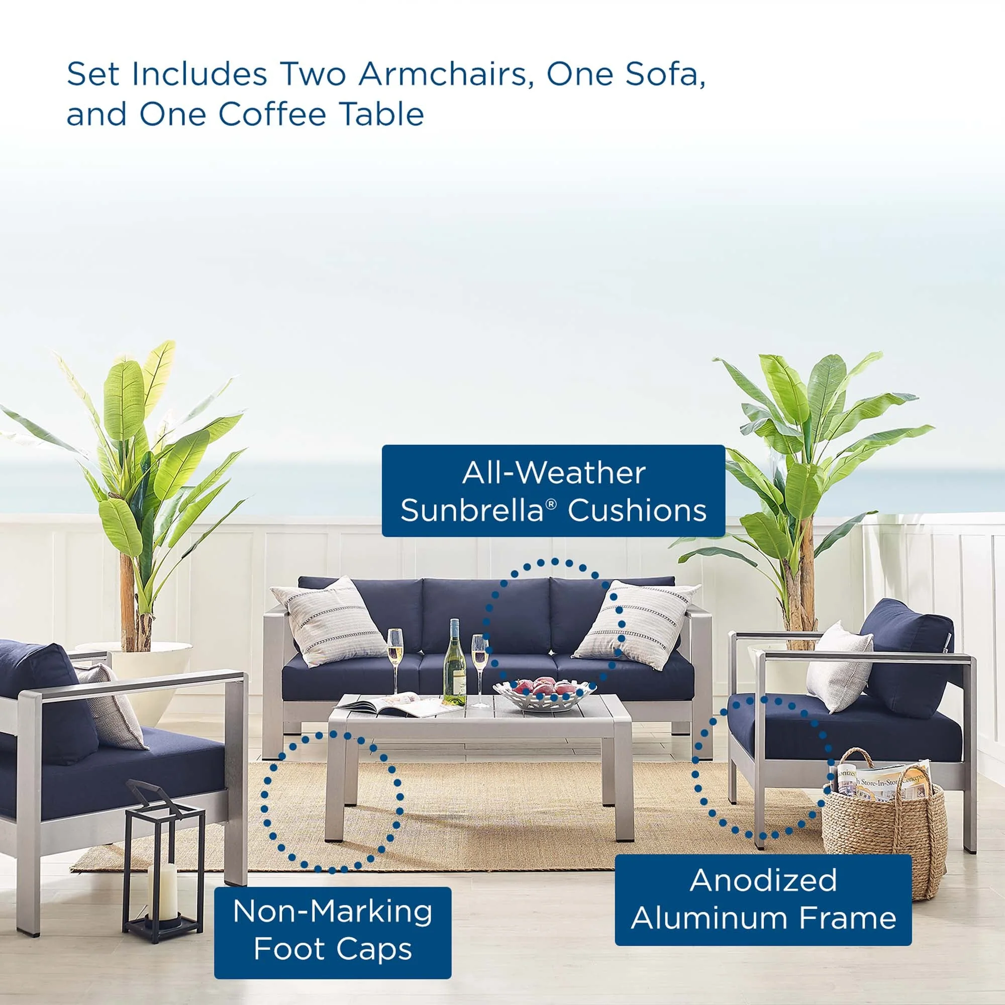 4-Piece Outdoor Patio Aluminum Furniture Set with Sunbrella® Fabric for Outdoor Living - Image 15