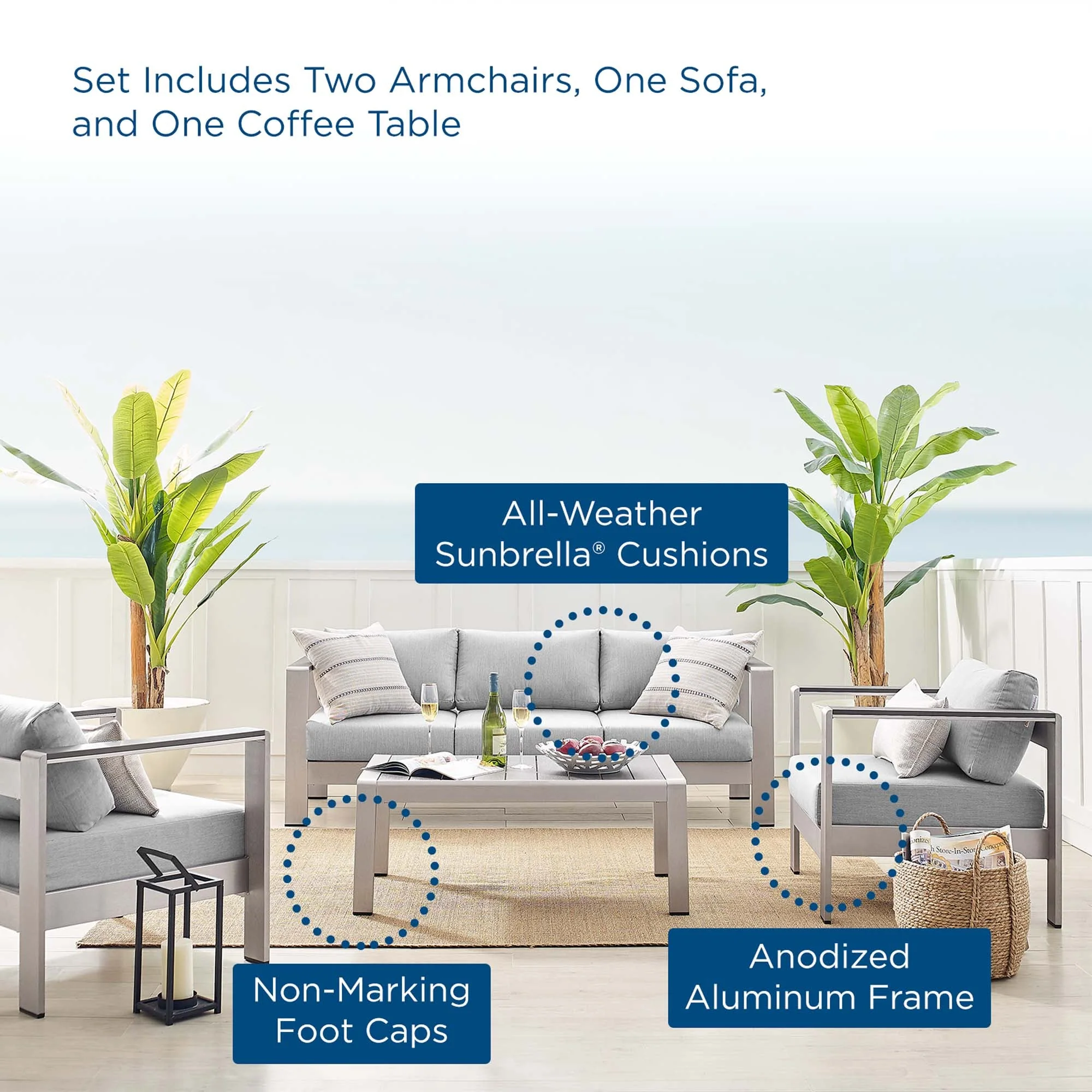 4-Piece Outdoor Patio Aluminum Furniture Set with Sunbrella® Fabric for Outdoor Living - Image 19