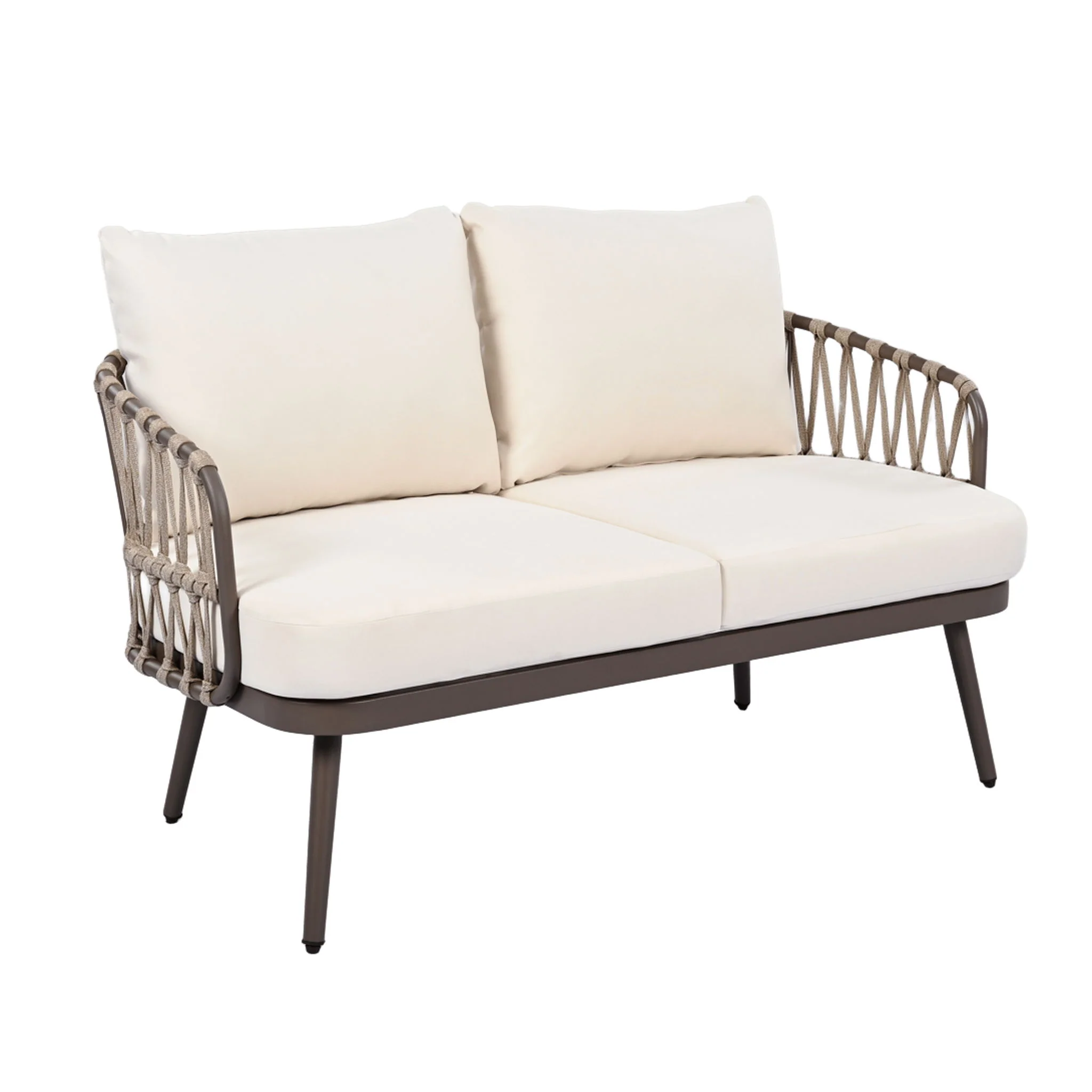 4 Piece Outdoor Patio Furniture Set, Metal Chairs With Woven Rope U Shaped Backrest - Image 8