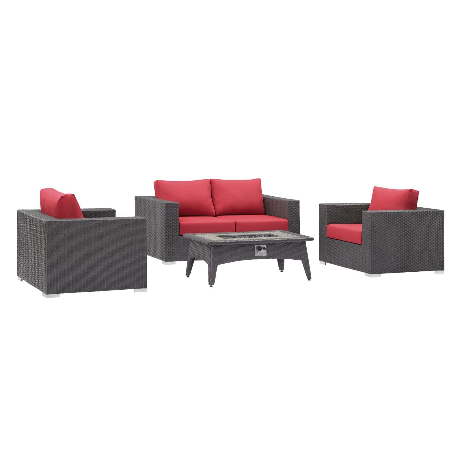 4-Piece Outdoor Wicker Patio Seating Set with Fire Pit Table and Cushions - Image 24