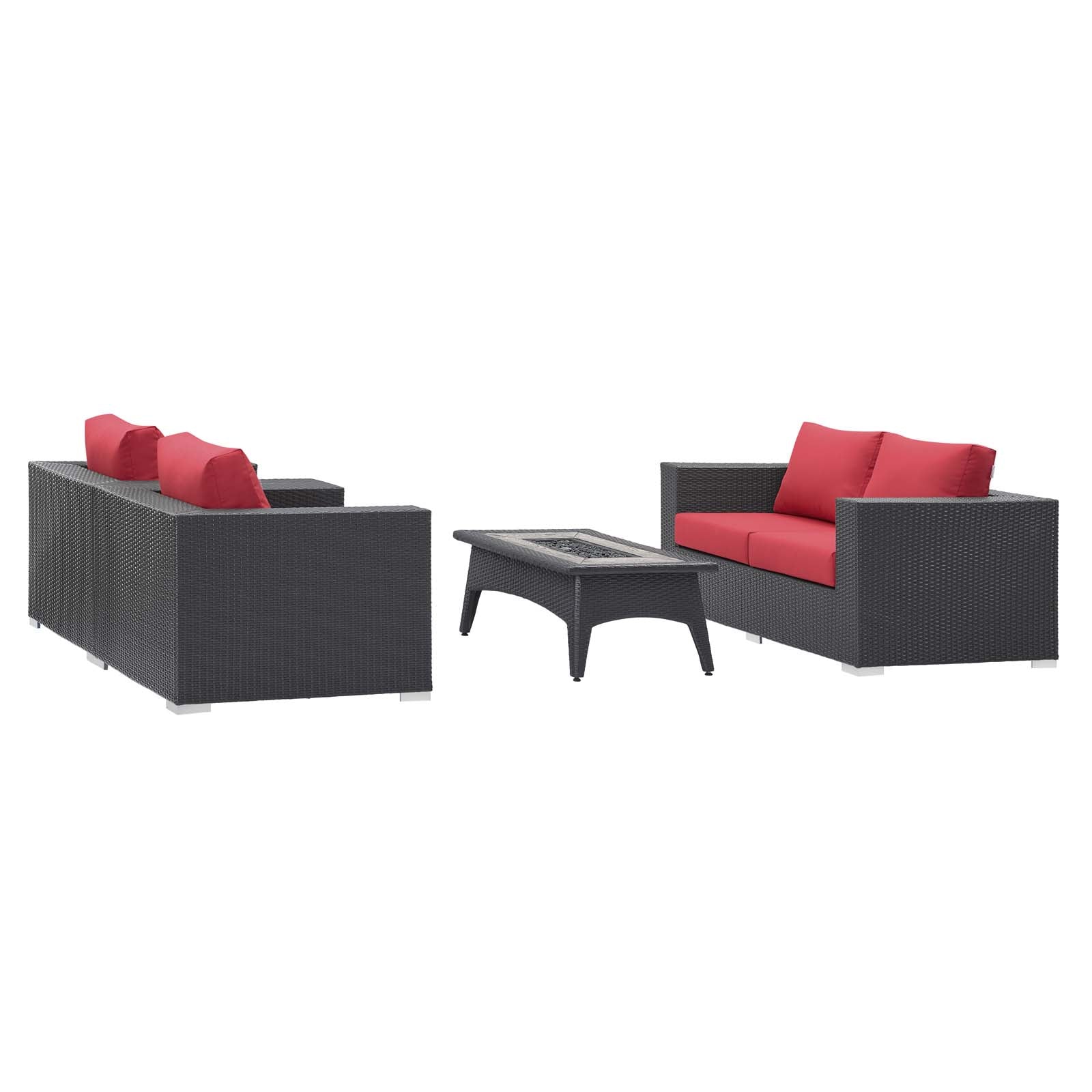 4-Piece Outdoor Wicker Patio Seating Set with Fire Pit Table and Cushions - Image 25