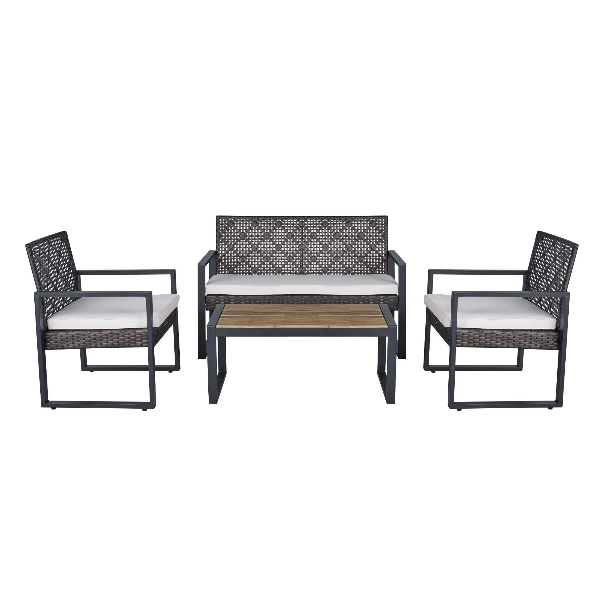 4 Piece Patio Furniture Set With Acacia Wood Table Top And Cushions - Image 3