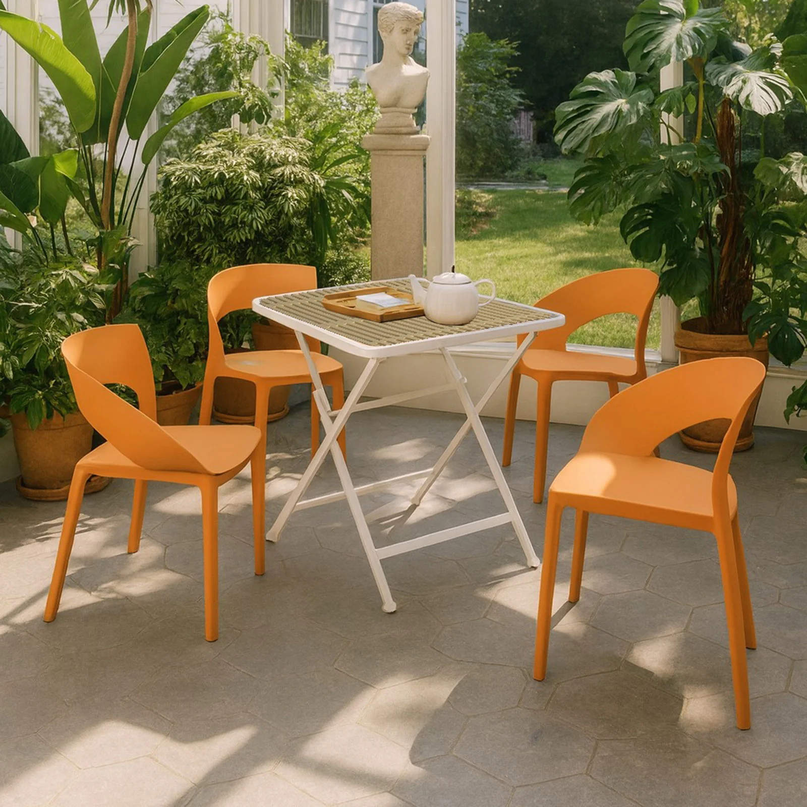 4 Piece Set Of Modern Designed Single Chairs With Folding Square Table - Image 8