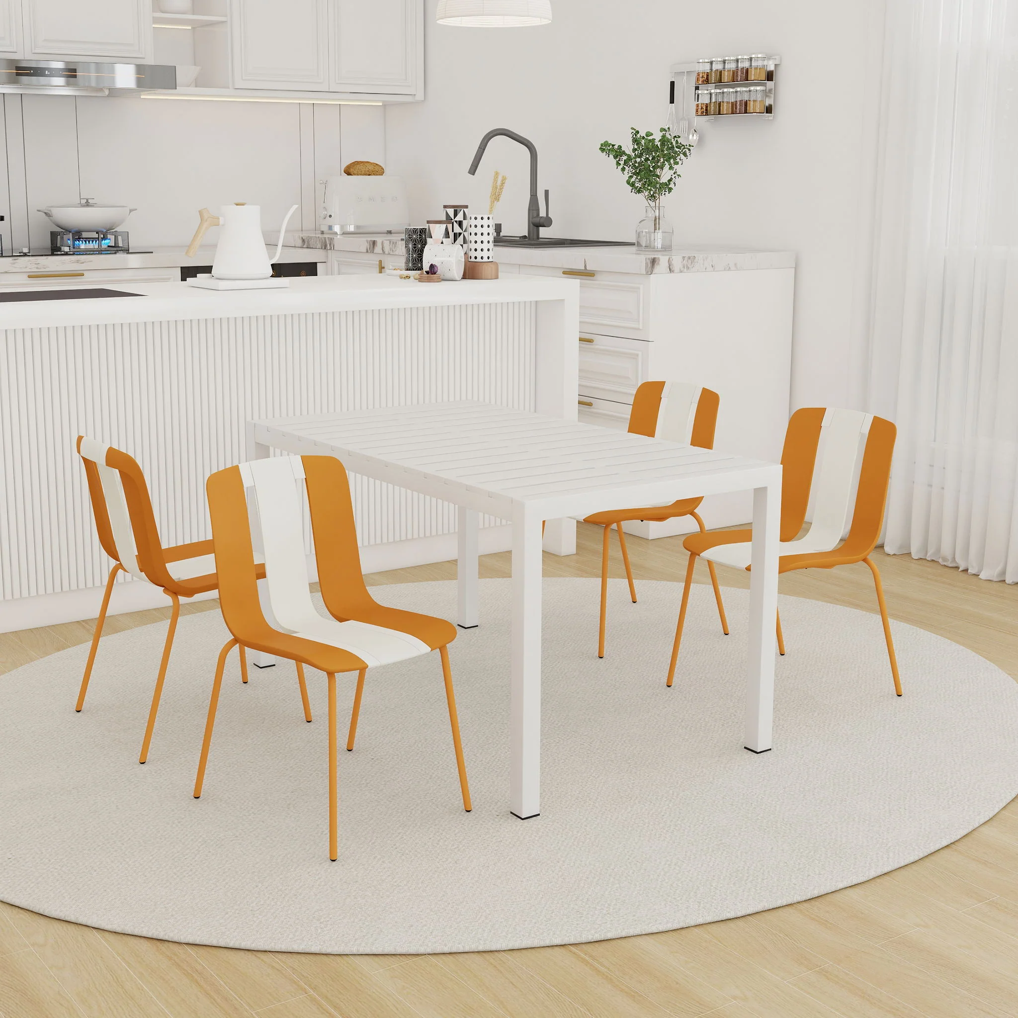 4 Piece Set Of Modern Striped Color- Blocking Single Chairs With Long Table - Image 13
