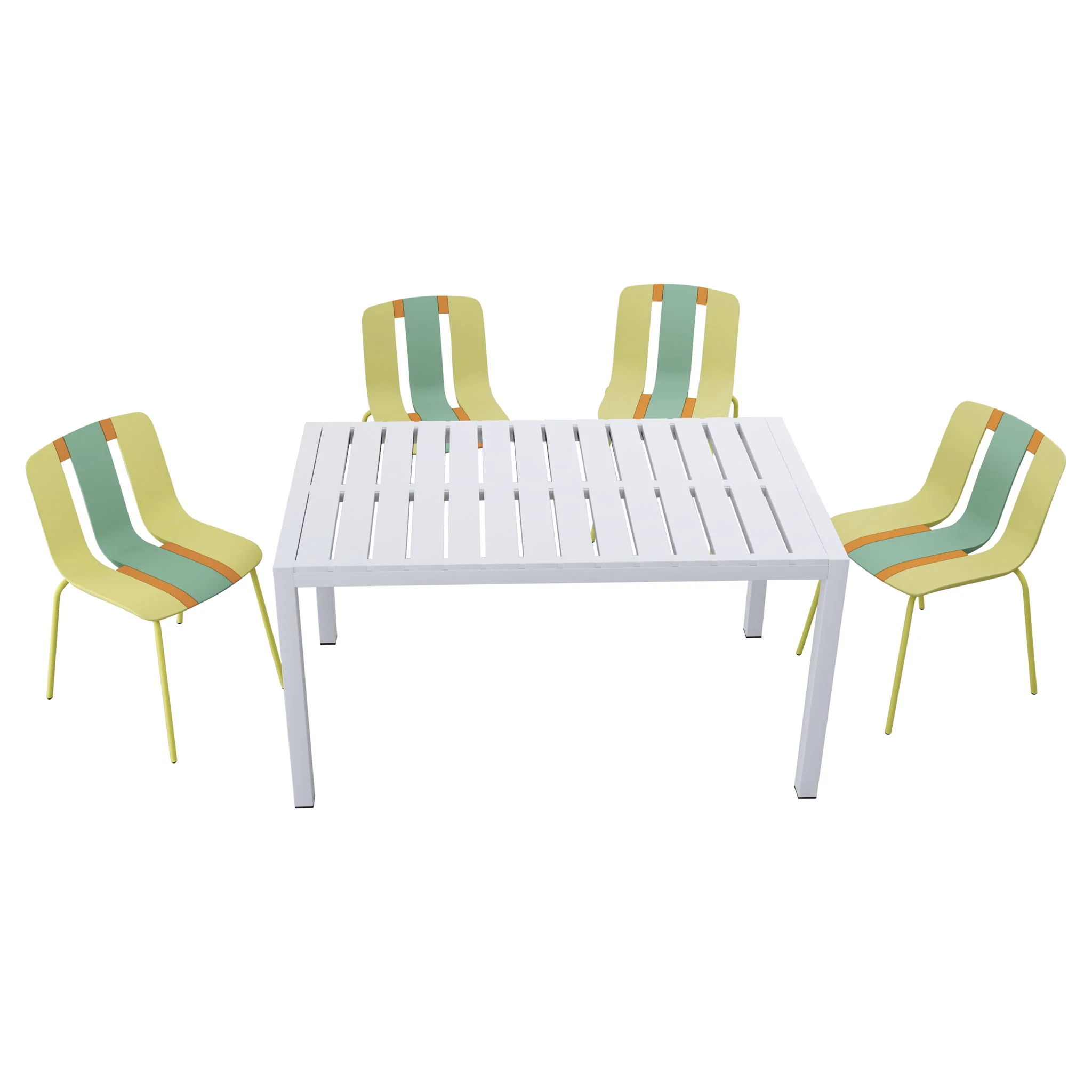4 Piece Set Of Modern Striped Color- Blocking Single Chairs With Long Table - Image 14