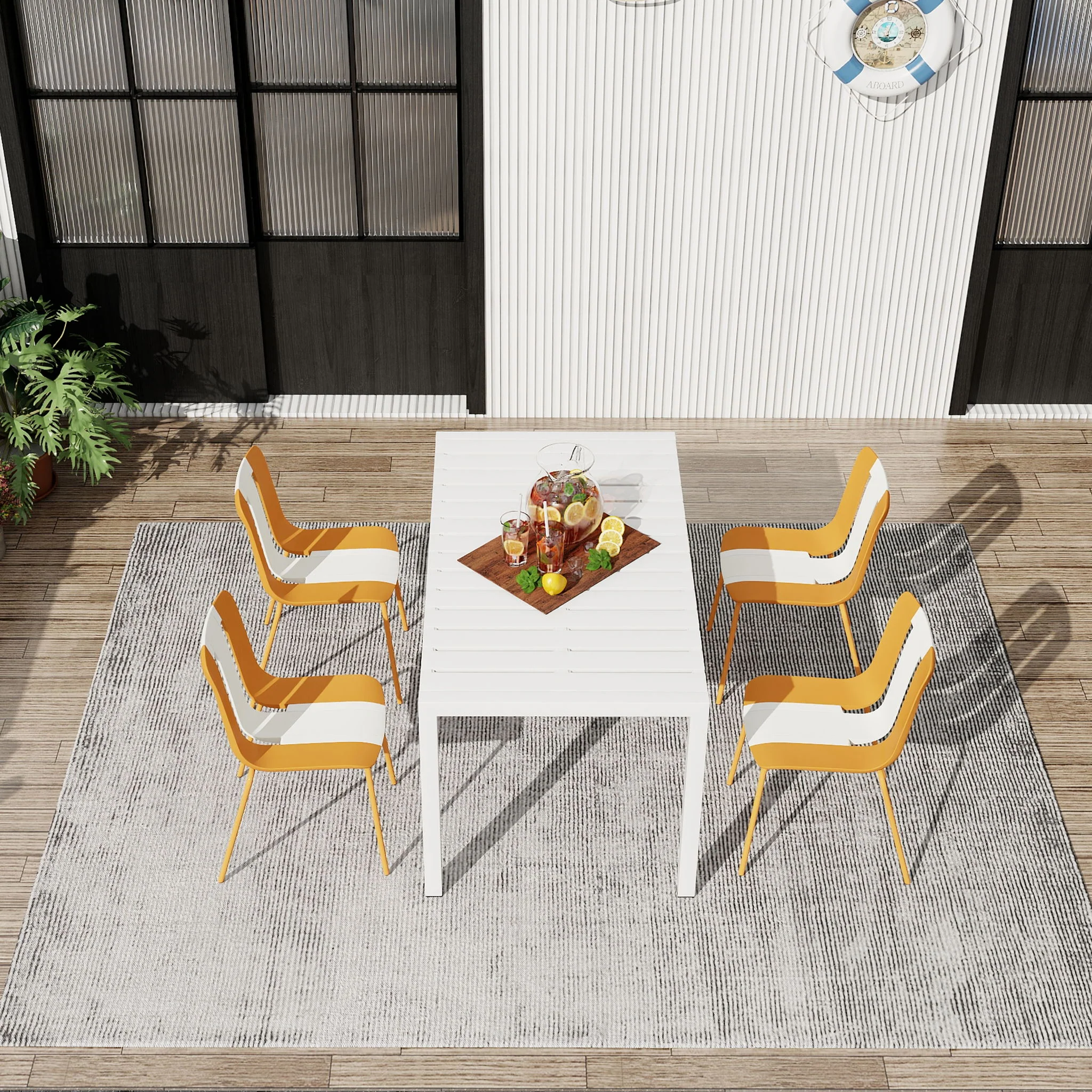 4 Piece Set Of Modern Striped Color- Blocking Single Chairs With Long Table - Image 15