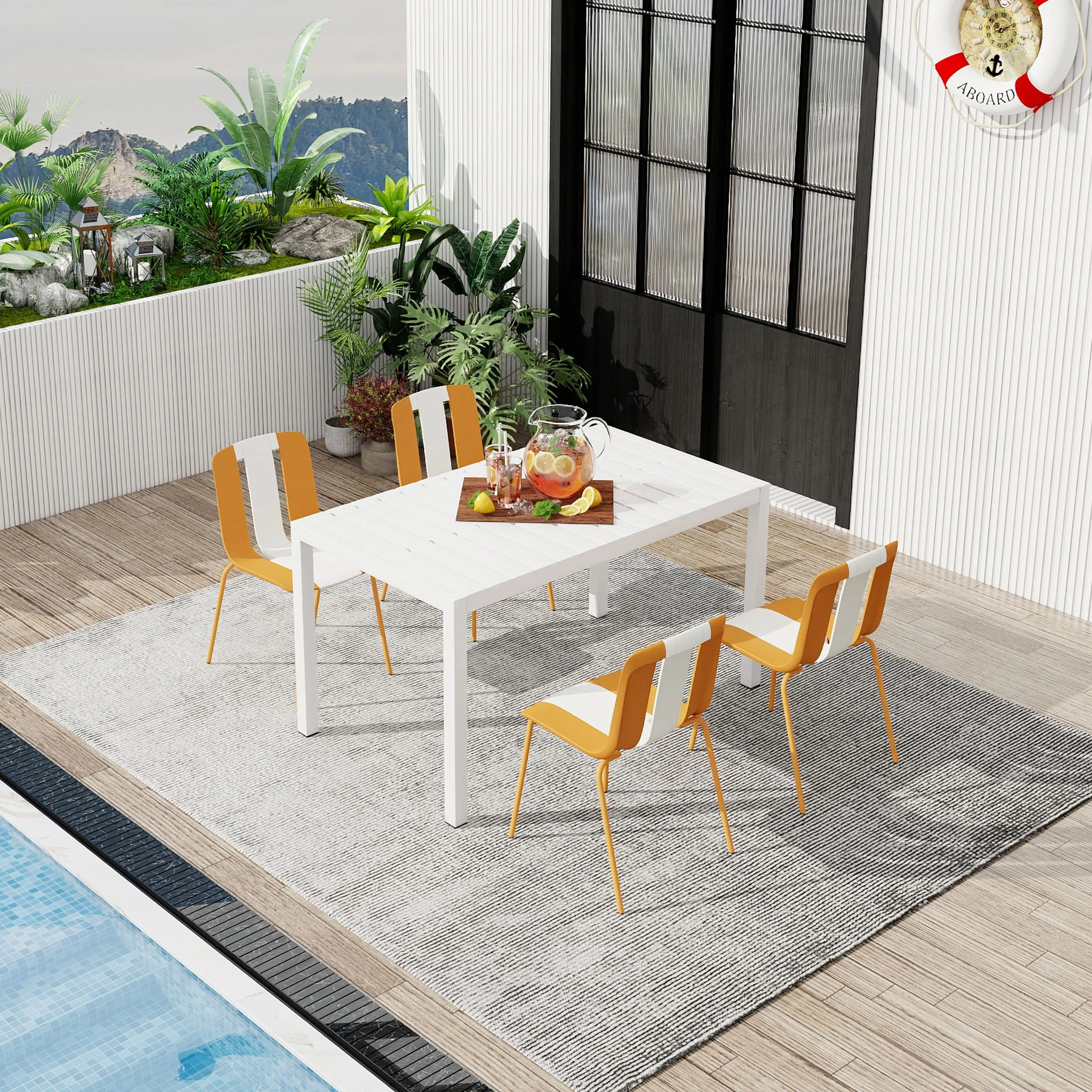 4 Piece Set Of Modern Striped Color- Blocking Single Chairs With Long Table - Image 17