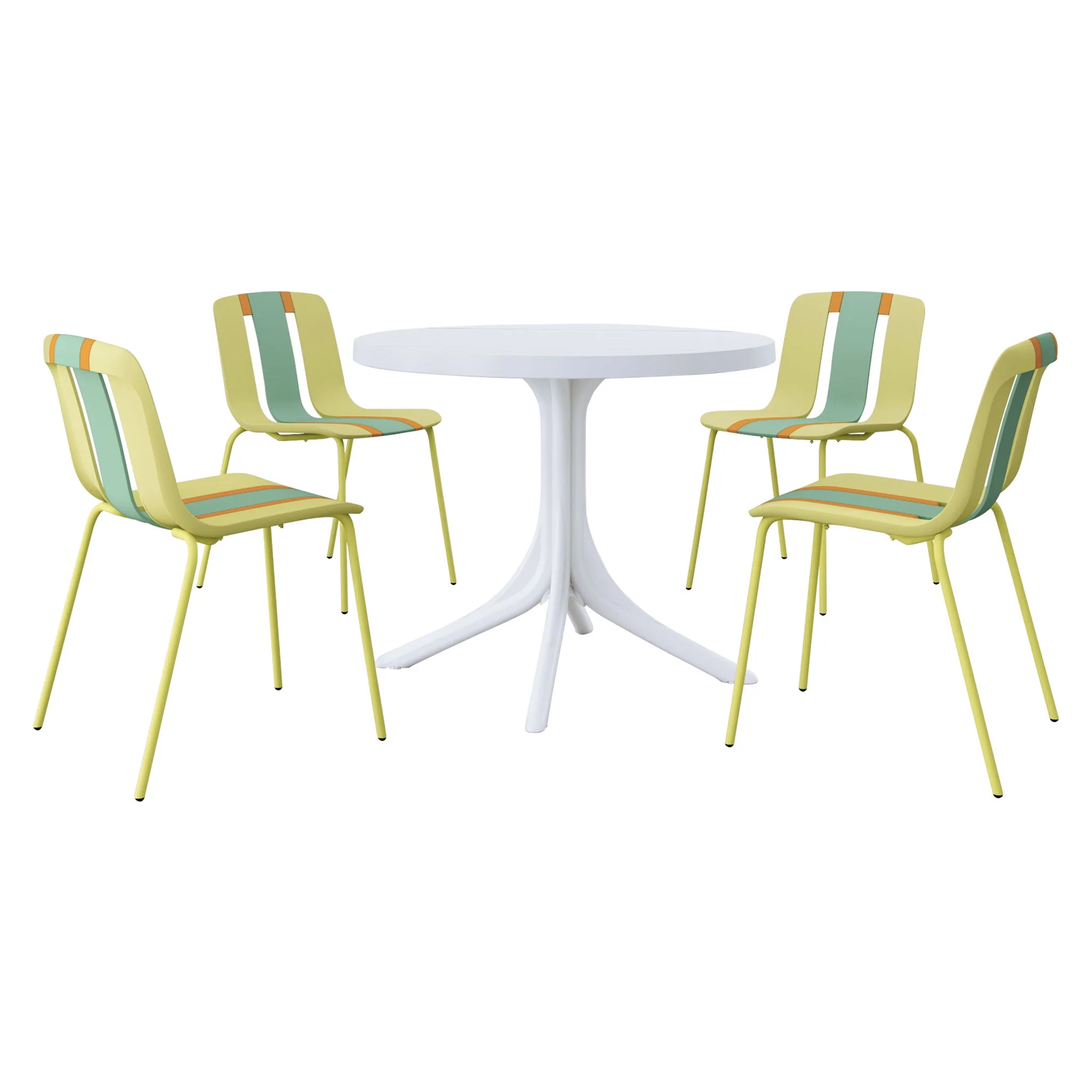 4 Piece Set Of Modern Striped Color Blocking Single Chairs With Round Table - Image 11