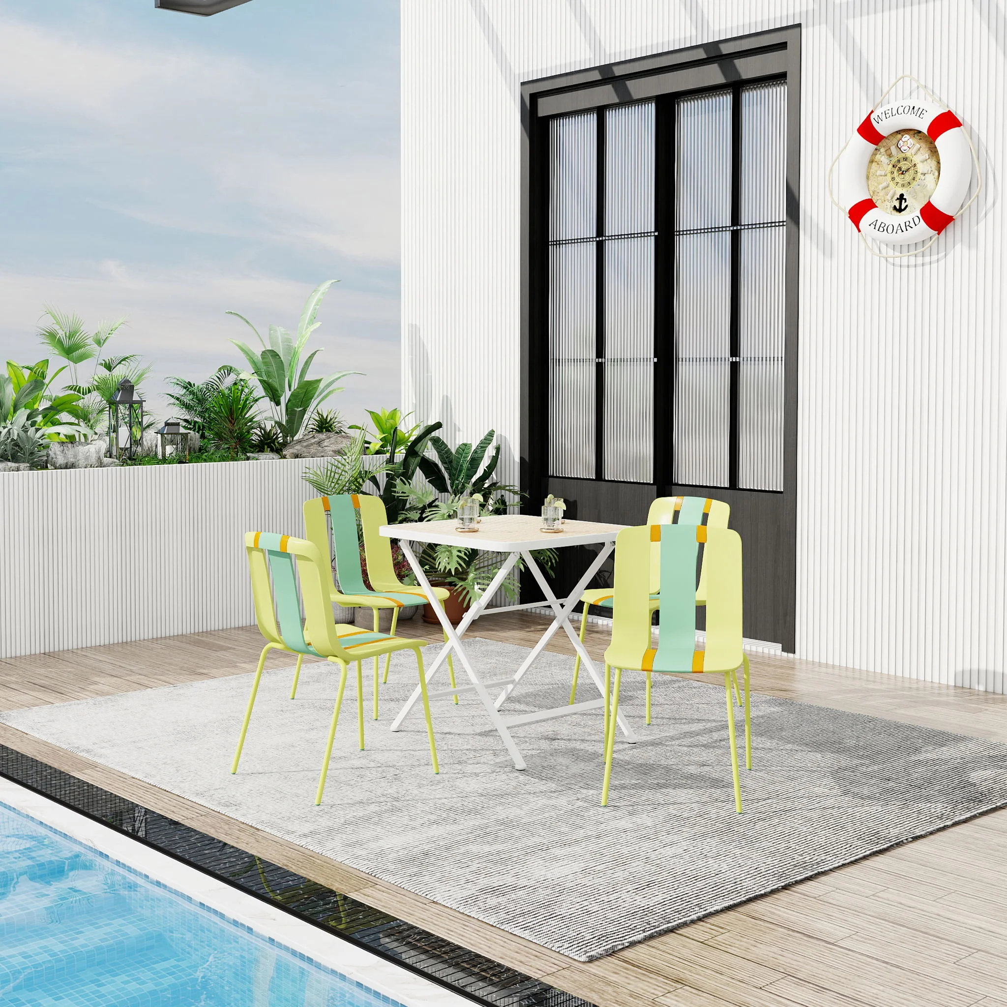 4 Piece Set Of Modern Striped Single Chairs With Folding Square Table - Image 15