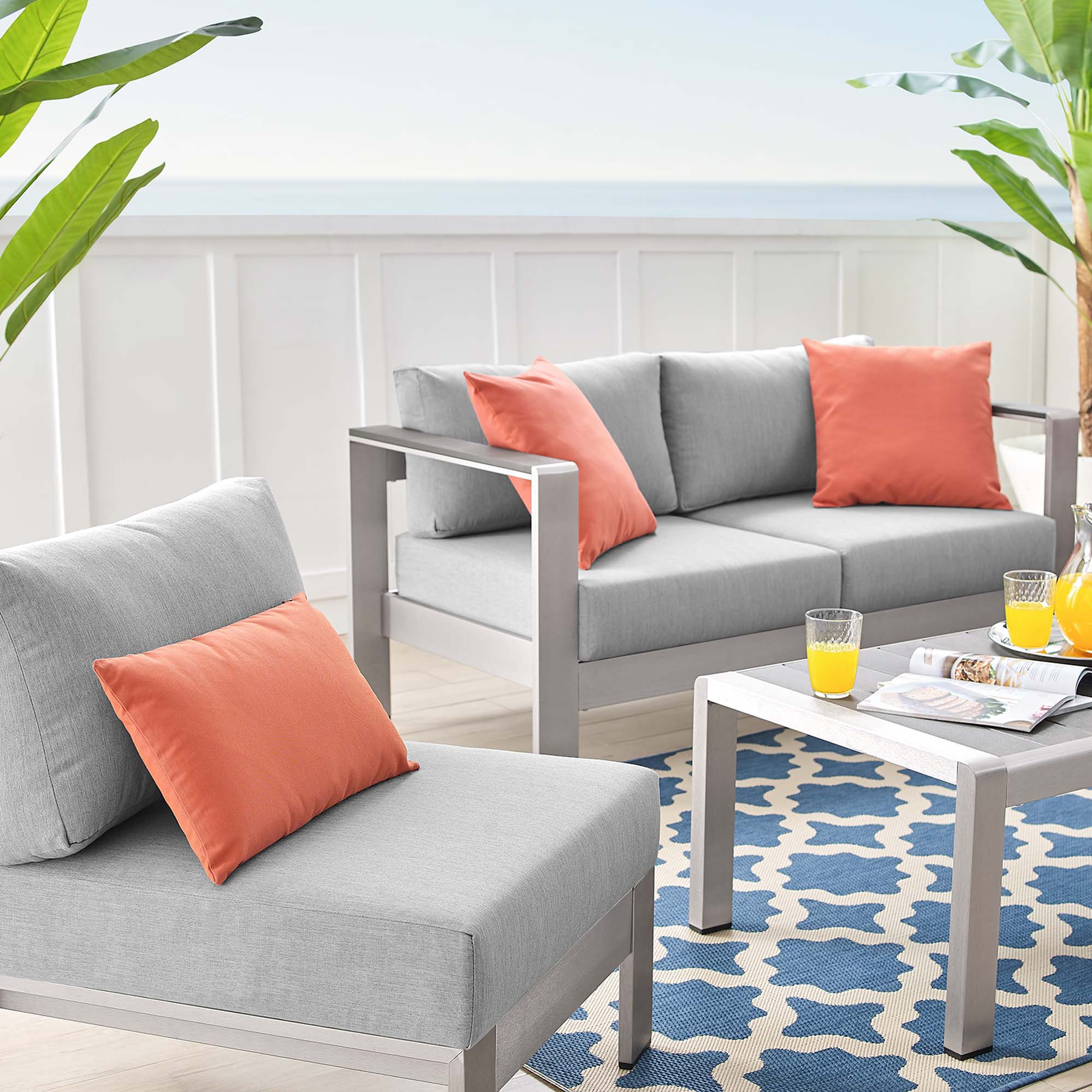 4-Piece Silver Gray Aluminum Outdoor Patio Seating Set with Sunbrella Fabric - Image 3