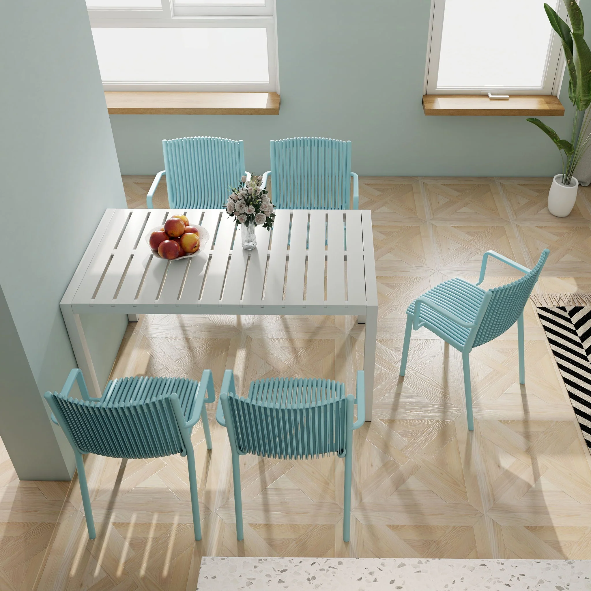 4 Piece Stackable Single Chairs With Vertical Stripe Design For All Weather - Image 13