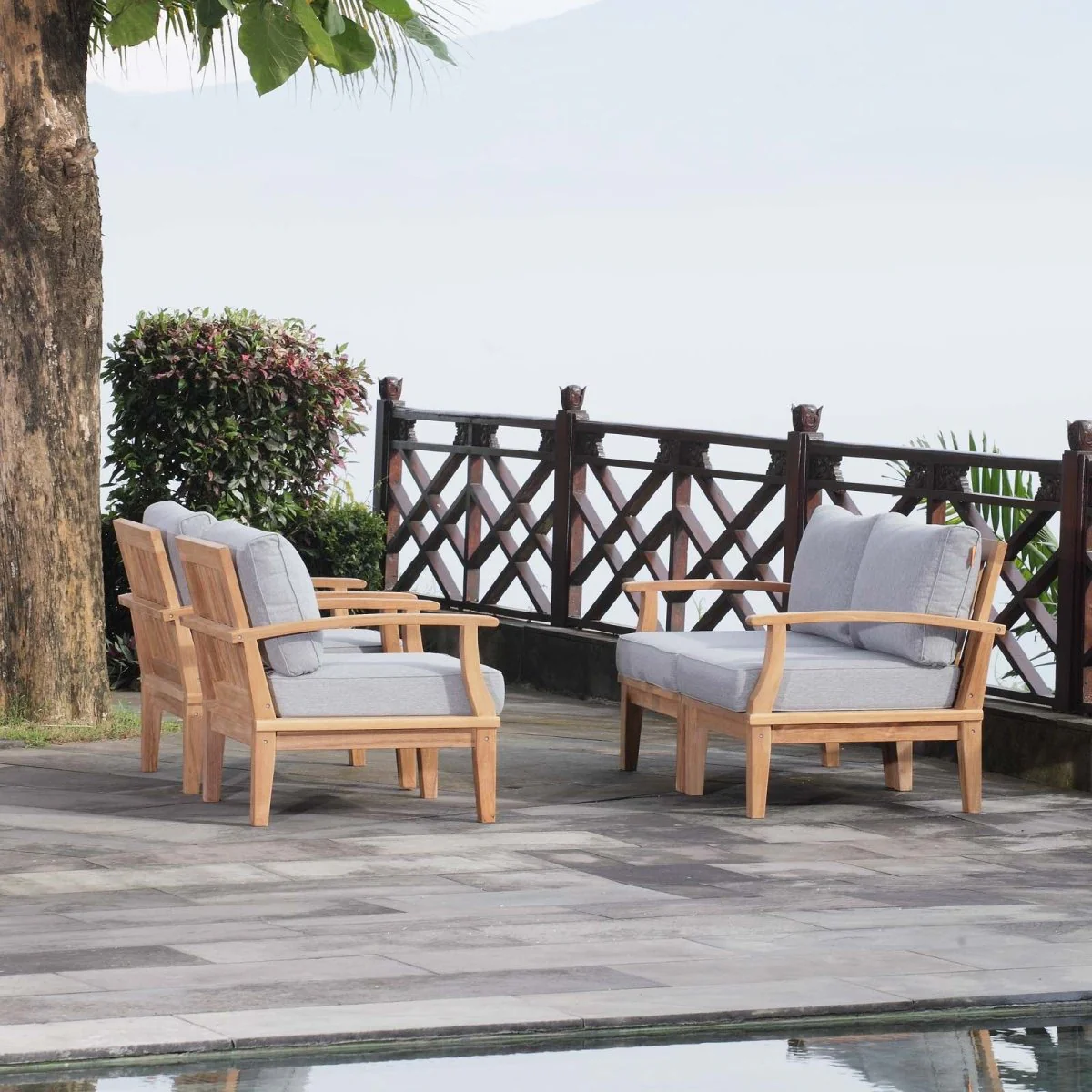 4-Piece Teak Wood Outdoor Patio Sofa Set with Cushions, Durable Weather-Resistant Design - Image 23