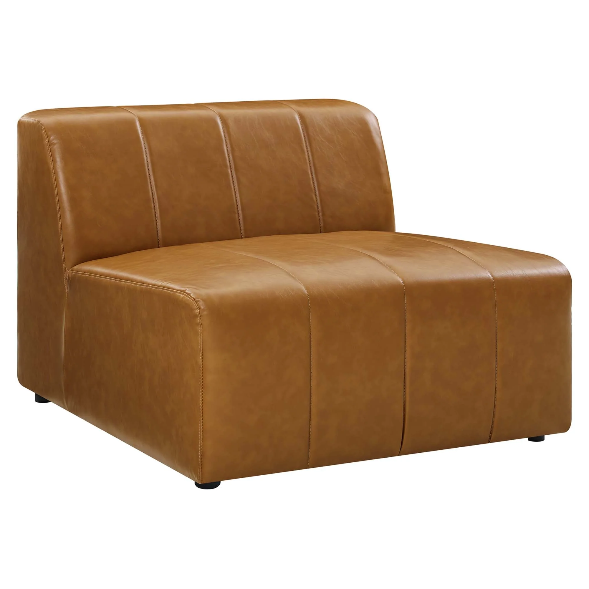 4-Piece Vegan Leather Channel Tufted Sectional Sofa 166 Inch in Tan - Image 4