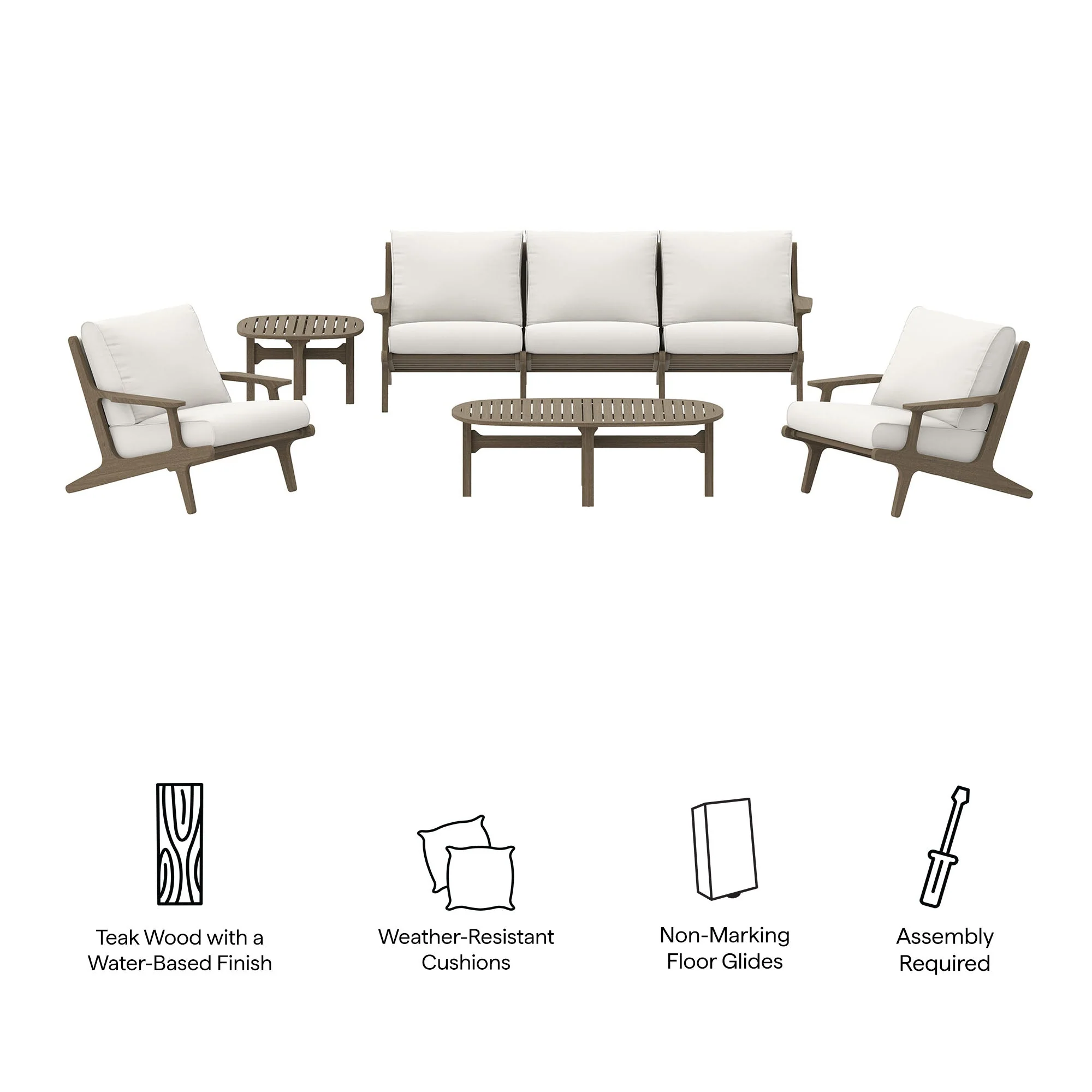 4-Piece Weathered Gray and White Teak Outdoor Patio Furniture Set - Image 2