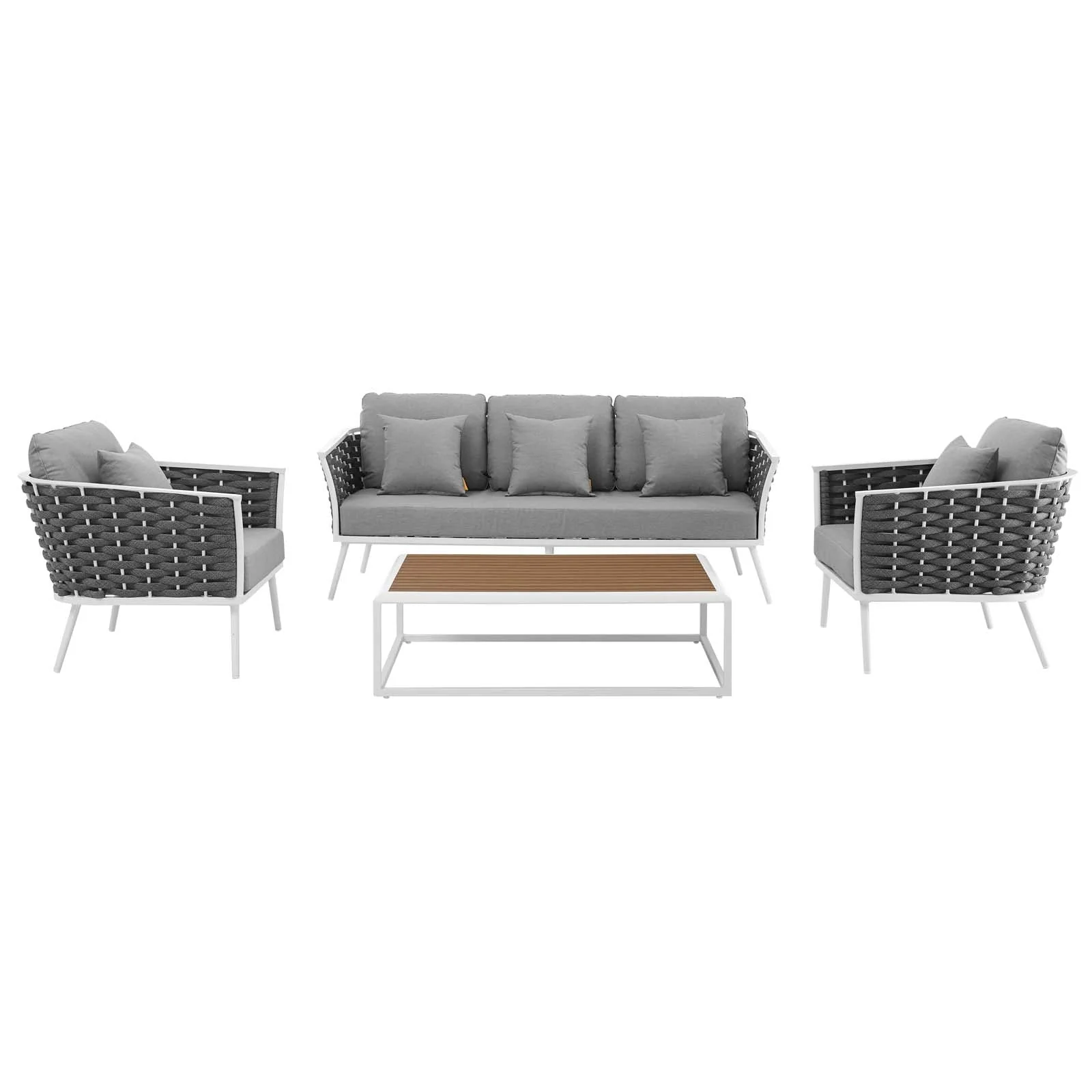 4-Piece White and Gray Aluminum Rope Outdoor Sectional Sofa Set - Image 8