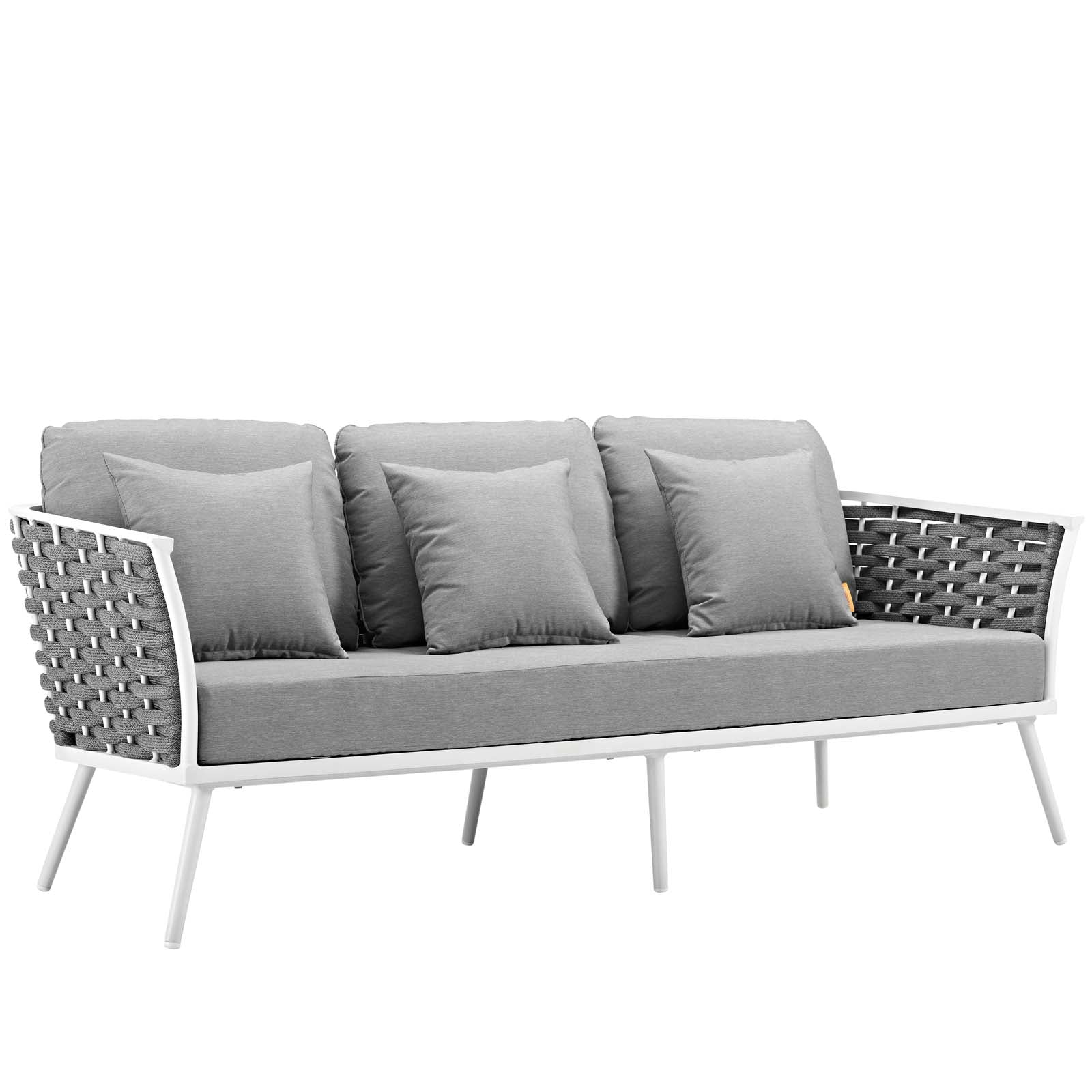 4-Piece White Gray Aluminum Rope Patio Sectional Set - Image 2