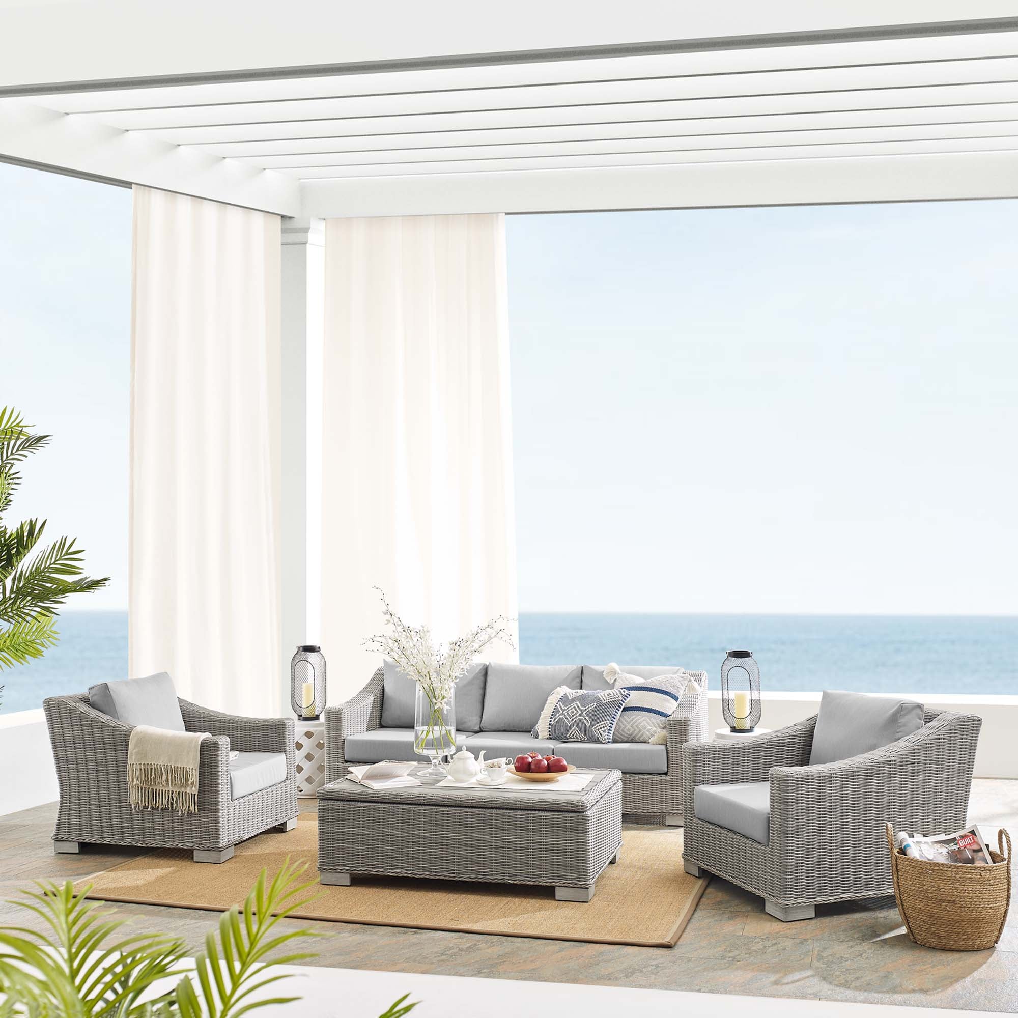 4-Piece Wicker Patio Furniture Set with Sunbrella Cushions for Outdoor Living - Image 42