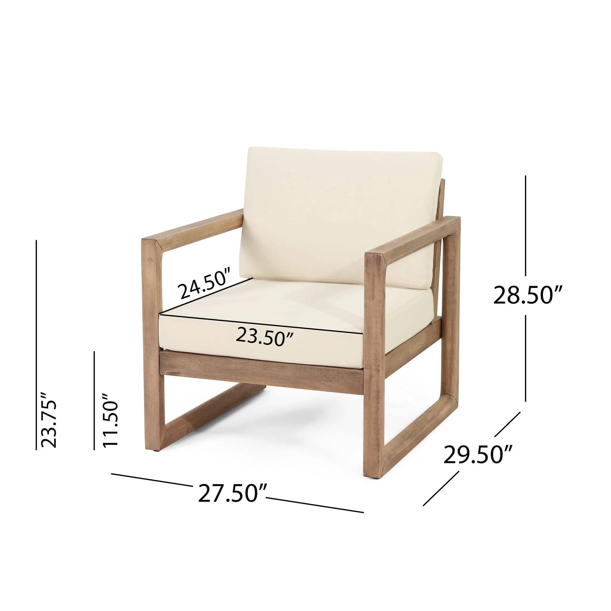 4 Pieces Acacia Wood Patio Furniture Set, Outdoor Furniture With Coffee Table, Patio Conversation Set Deep Seating With Soft Cushion, Porch Chairs For Backyard Porch Balcony - Brown Wash / Beige - Image 3