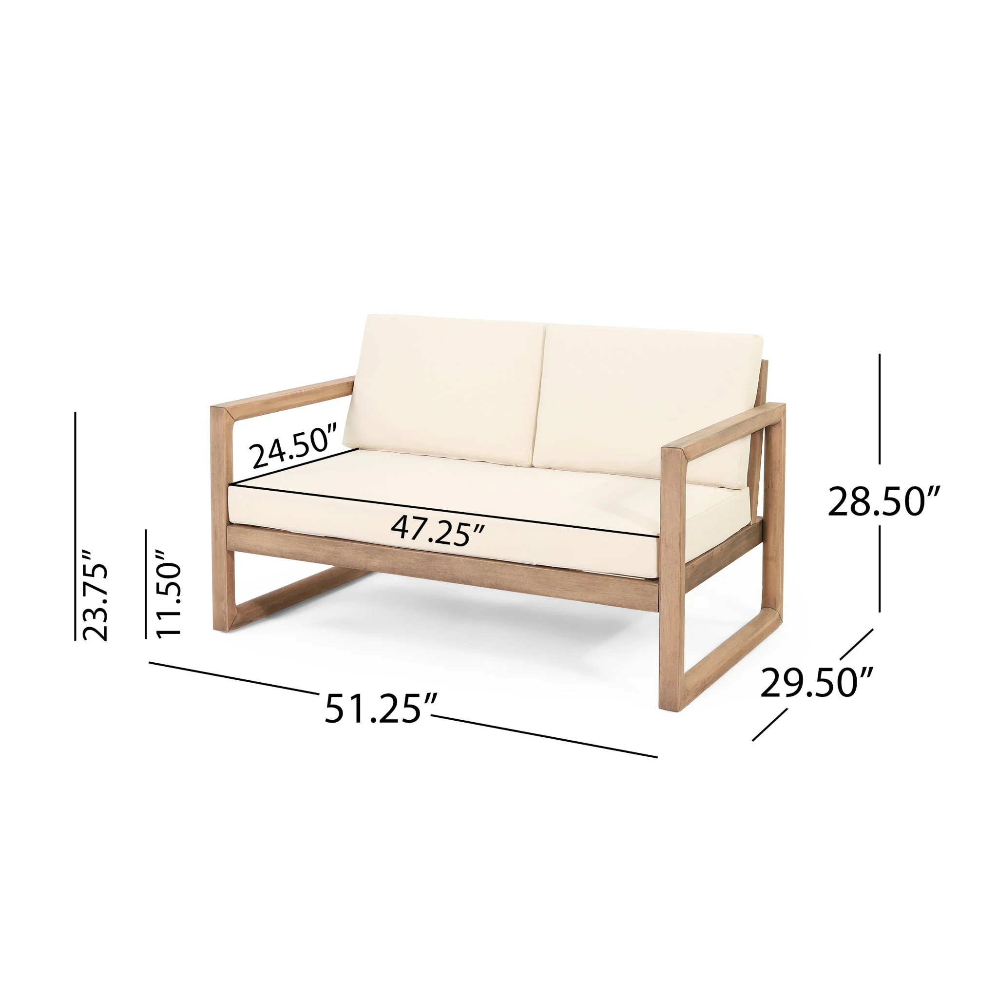 4 Pieces Acacia Wood Patio Furniture Set, Outdoor Furniture With Coffee Table, Patio Conversation Set Deep Seating With Soft Cushion, Porch Chairs For Backyard Porch Balcony - Brown Wash / Beige - Image 4