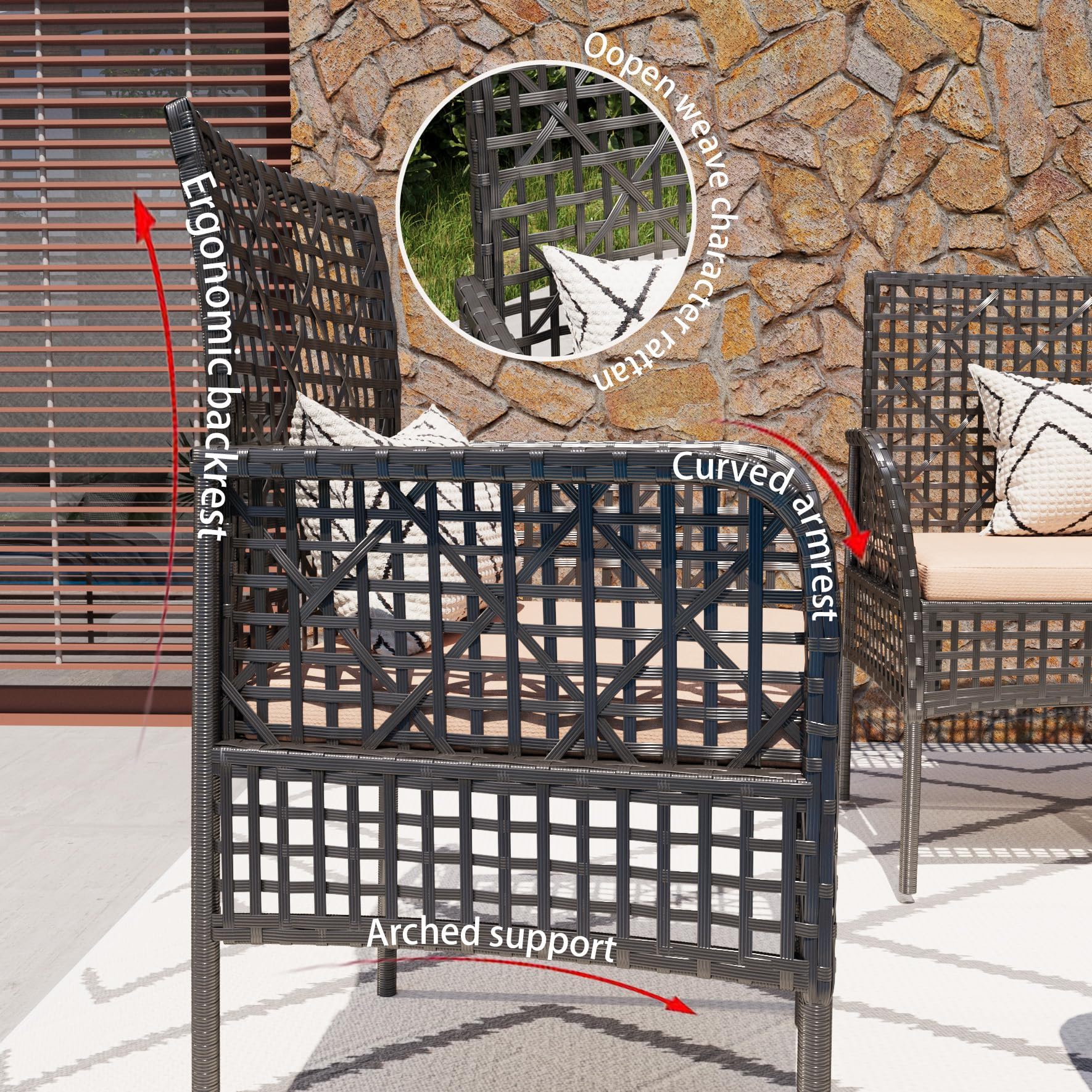 4 Pieces Rattan Wicker Chairs With Tempered Glass Table And Cushions - Image 4