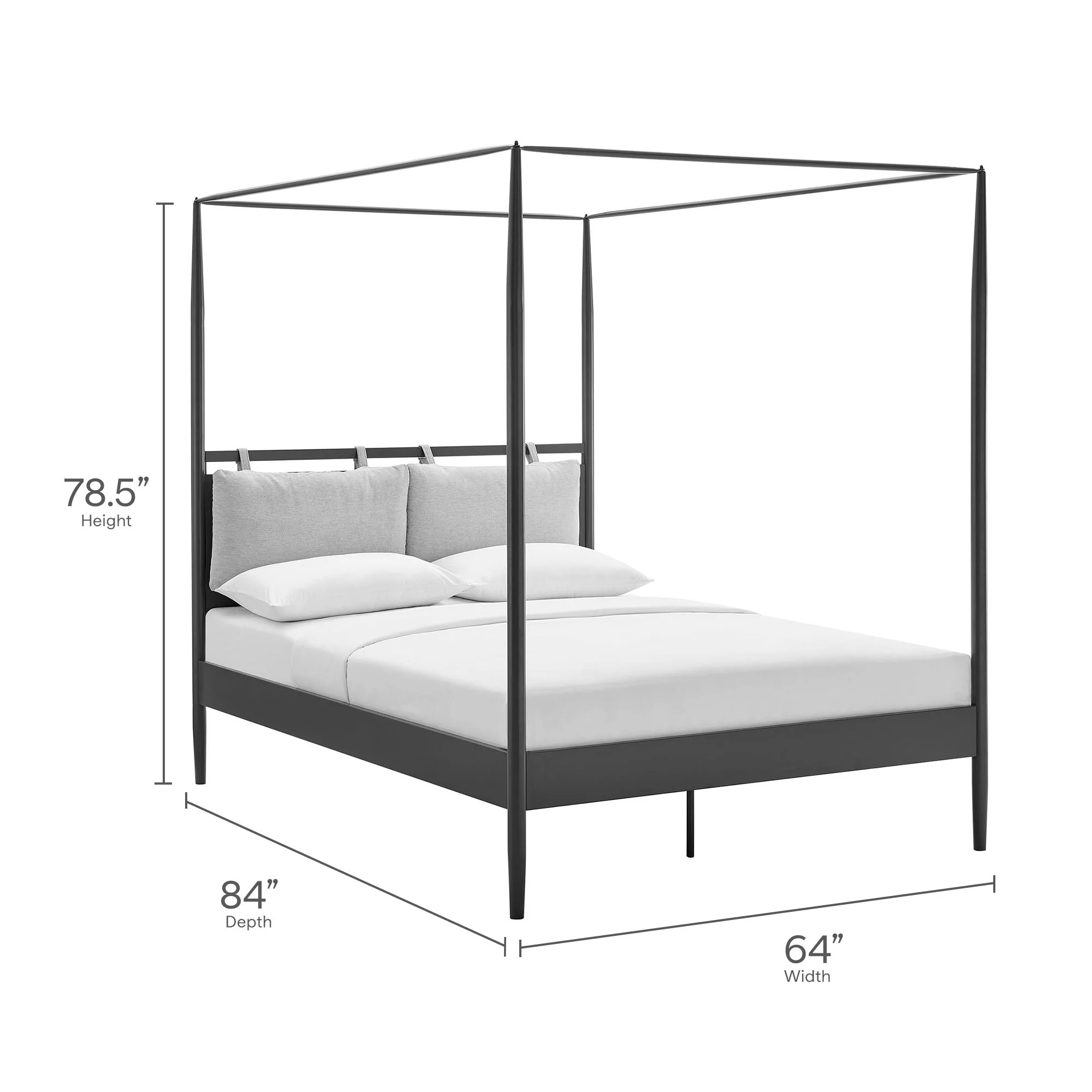 4-Poster Canopy Metal Platform Bed with Adjustable Cushioned Headboard - Image 15